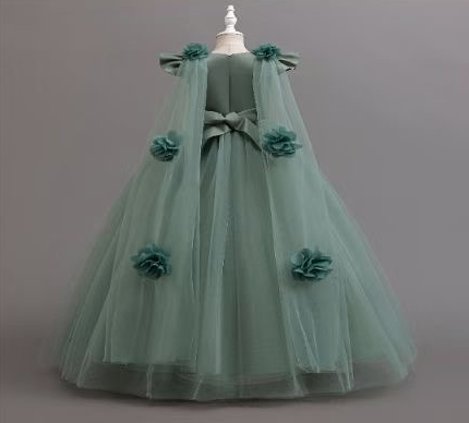 Girls Sage Green Princess Dress with Flowers:8017 - photo 2