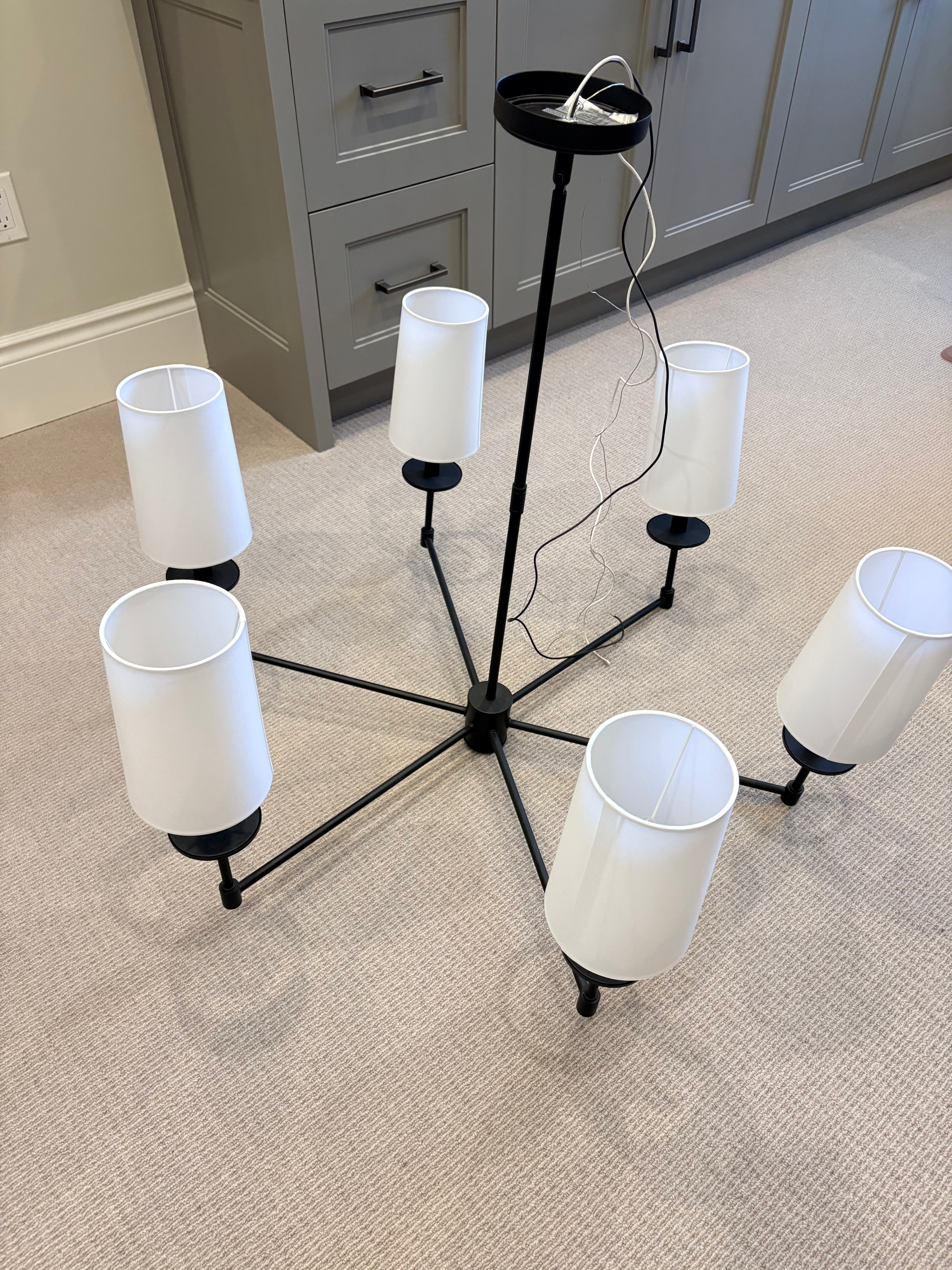 Contemporary chandelier with 6 white shades