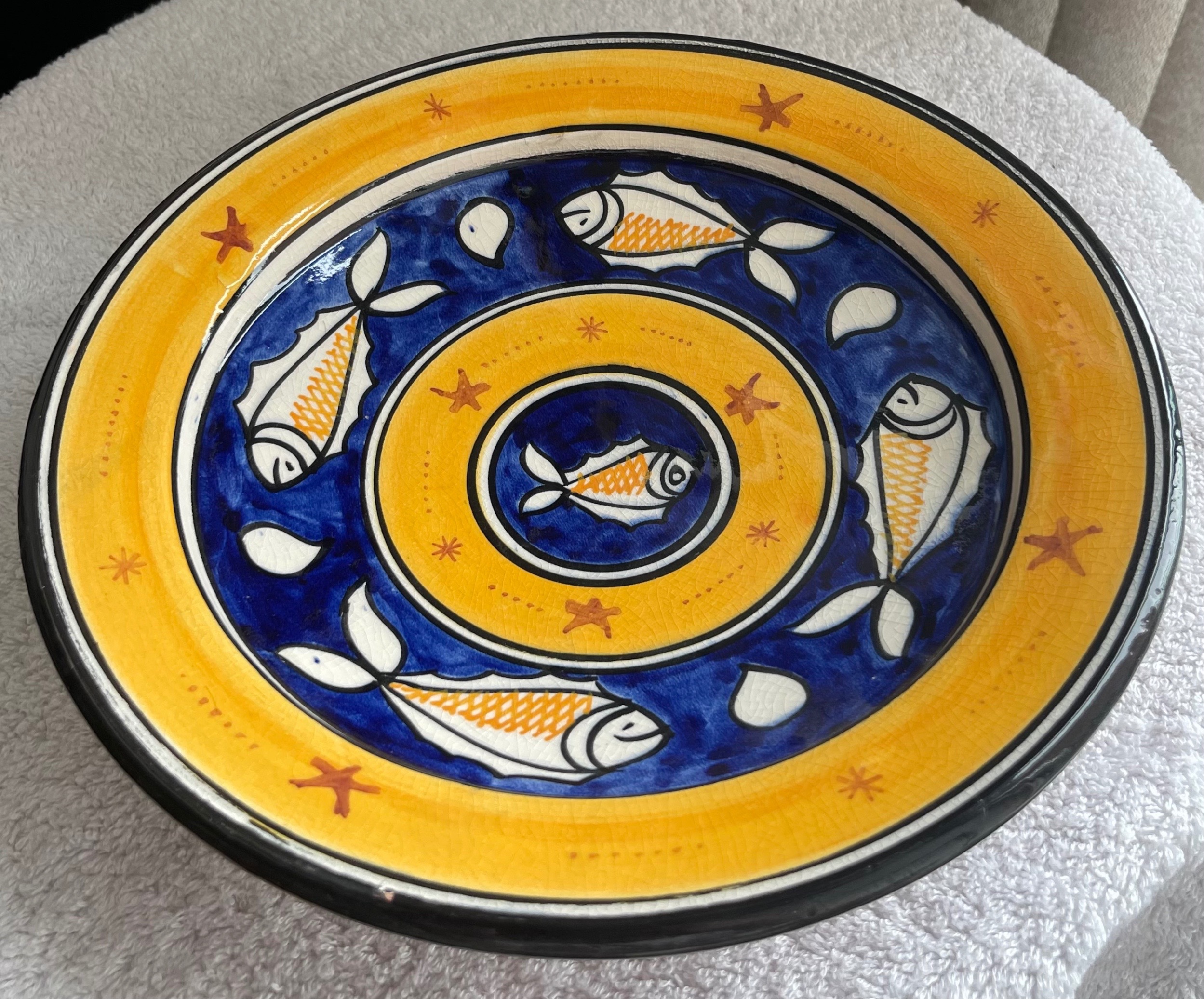 Vintage Safi Moroccan Hand-Painted Ceramic Fish Bowl (10.25")