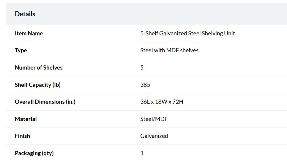 5-Shelf Galvanized Steel Shelving Unit - photo 3