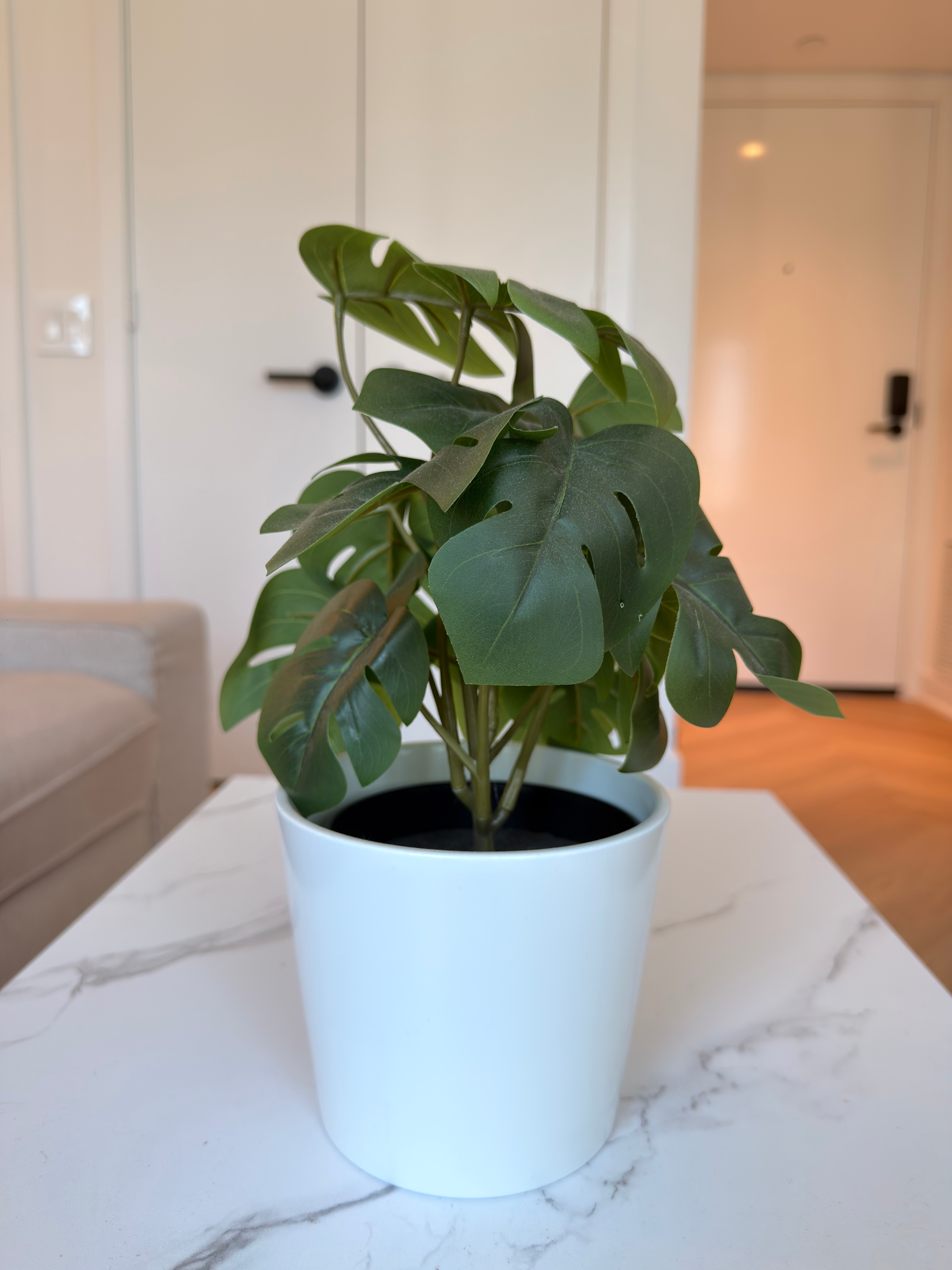 Artificial Monstera Plant with White Plant Pot