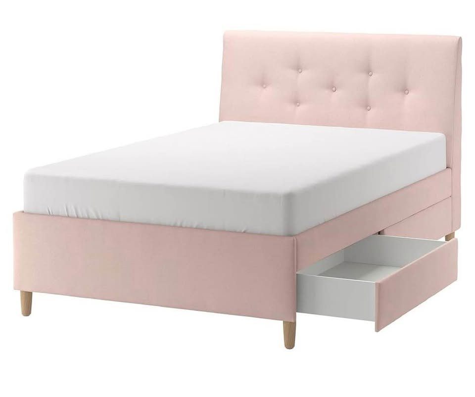 IKEA IDANÄS Pale Pink Upholstered Storage Bed Frame (Queen Size) - photo 3