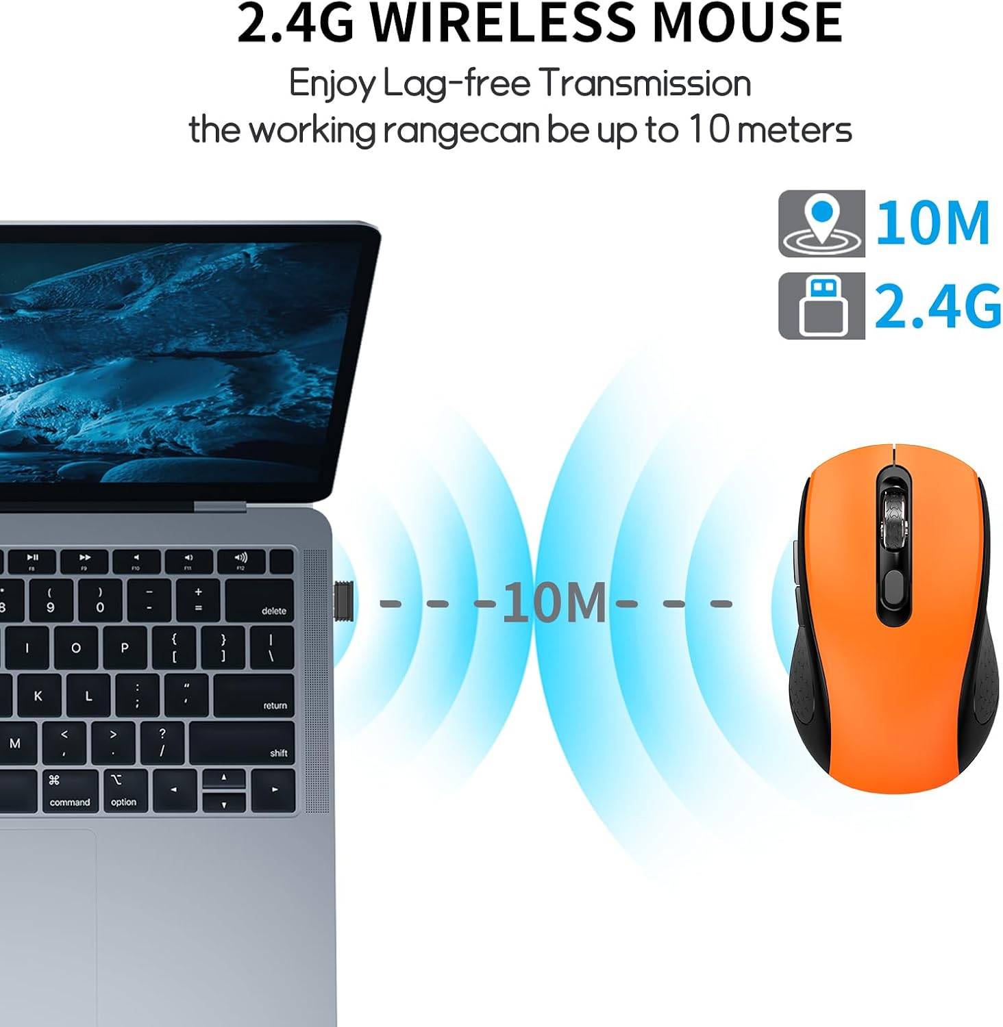 Orange Wireless Mouse 2.4GHz Silent 2400 DPI – New Sealed - photo 4
