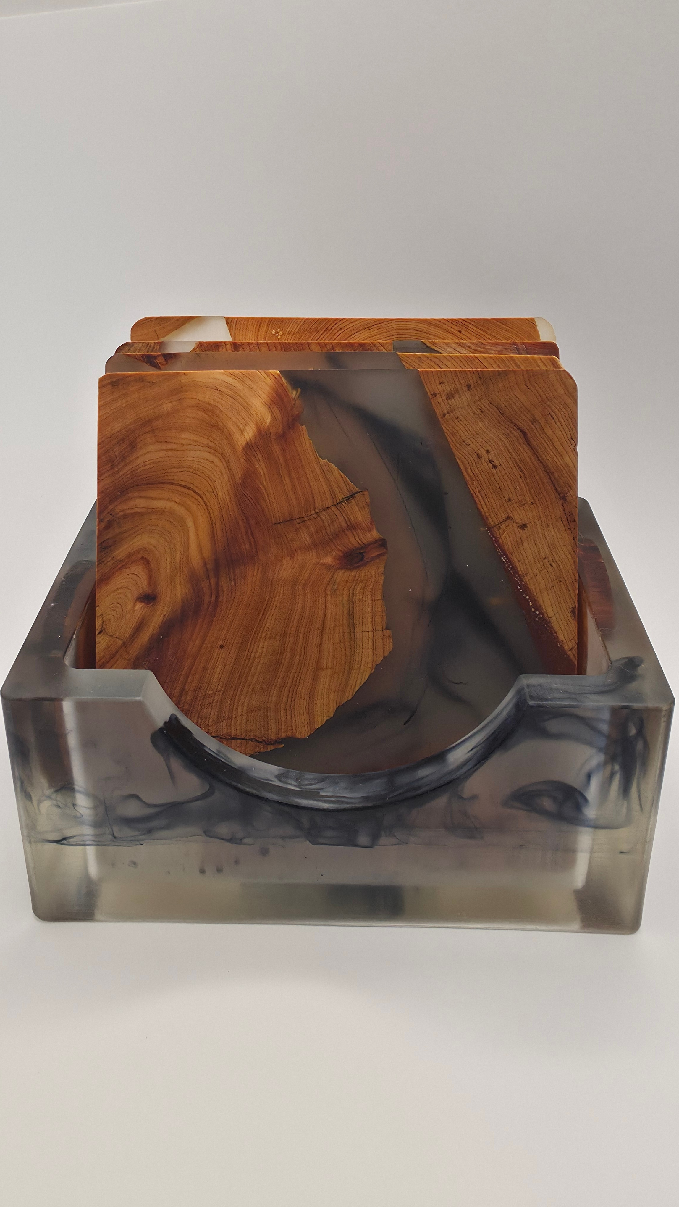 Wood & Resin Coasters Set of 6 with Holder — Cedar Scented