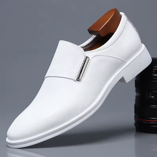 Men's White Leather Slip-On Dress Shoes