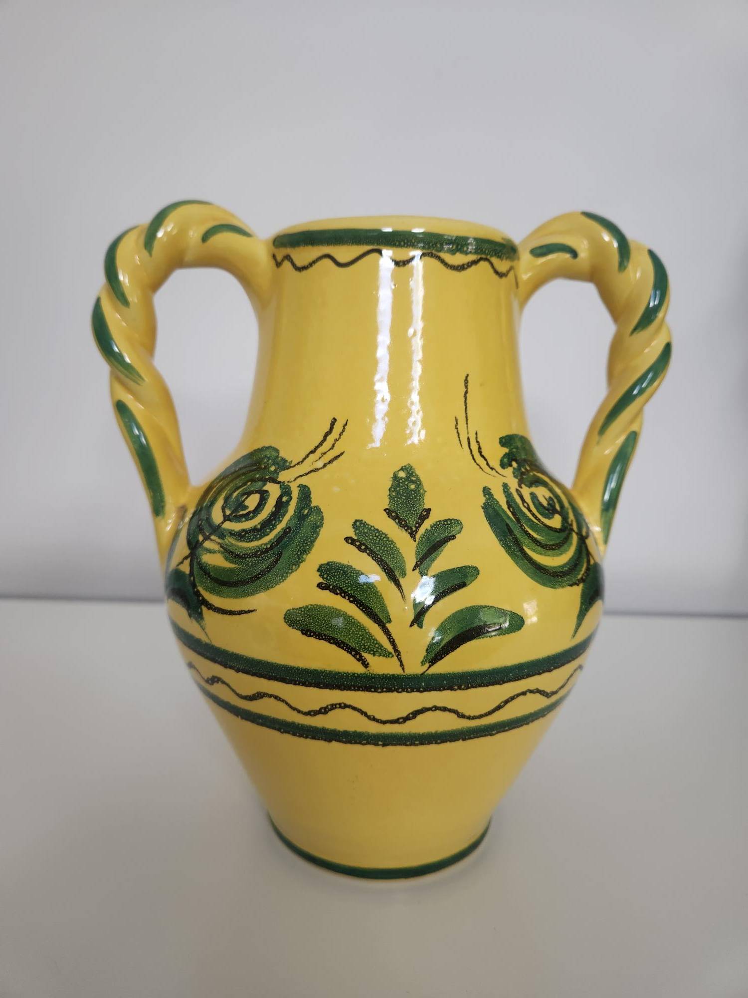 Vintage Italian Artisan Yellow & Green Vase / Spouted Jug - photo 3