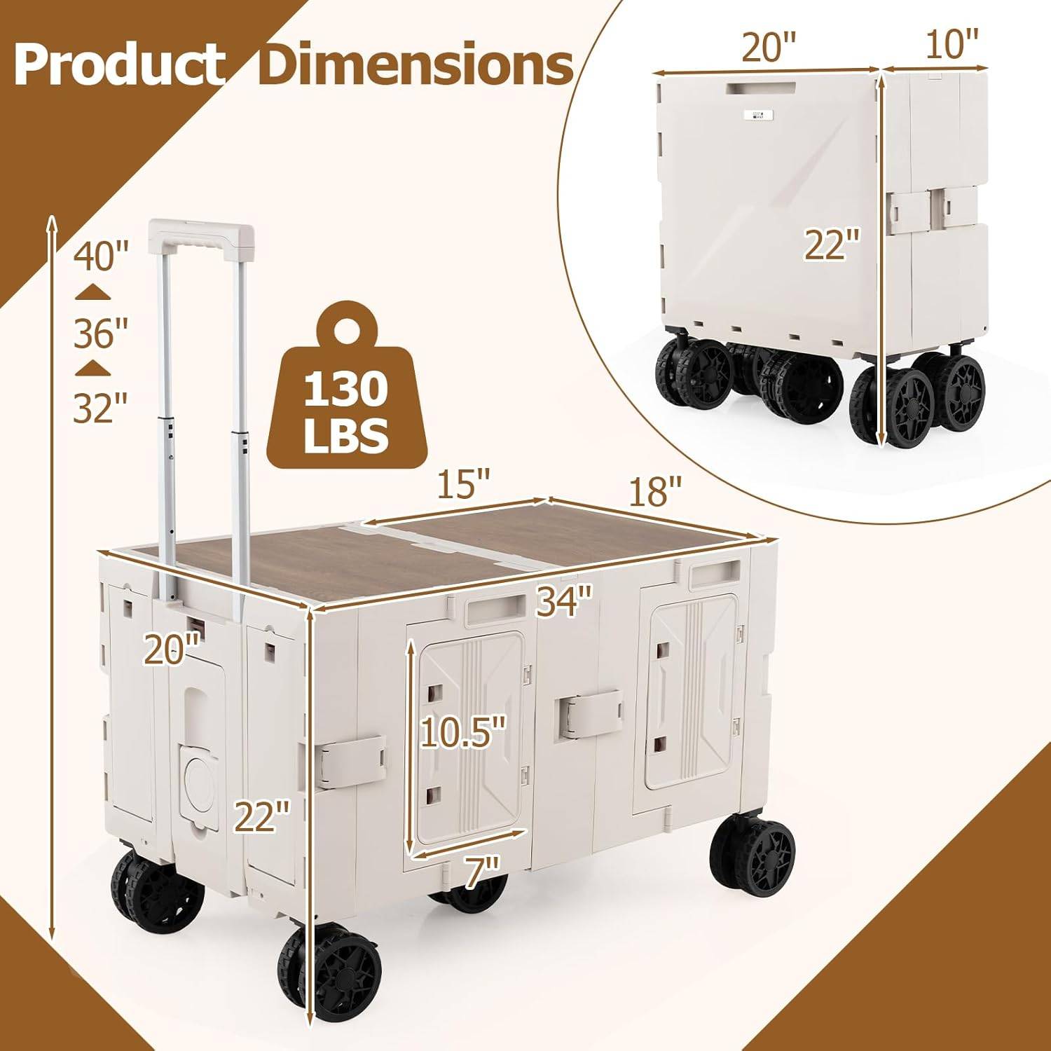 Folding Utility Cart with Telescoping Handle - White