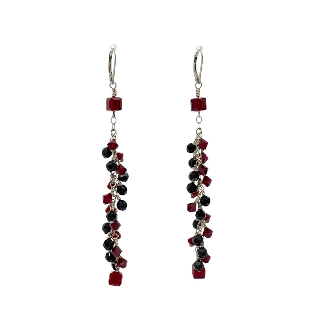 Hand Made Sterling silver onyx & Glass bead earrings - GM330 - photo 2