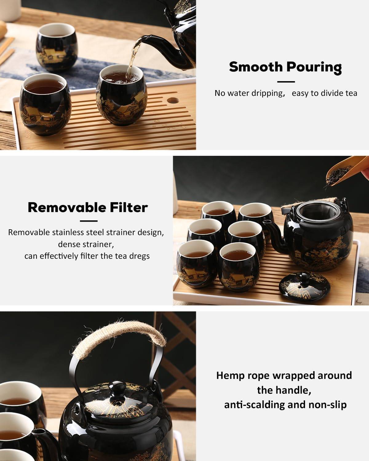 Japanese Tea Set, Black Porcelain Tea Set - photo 2