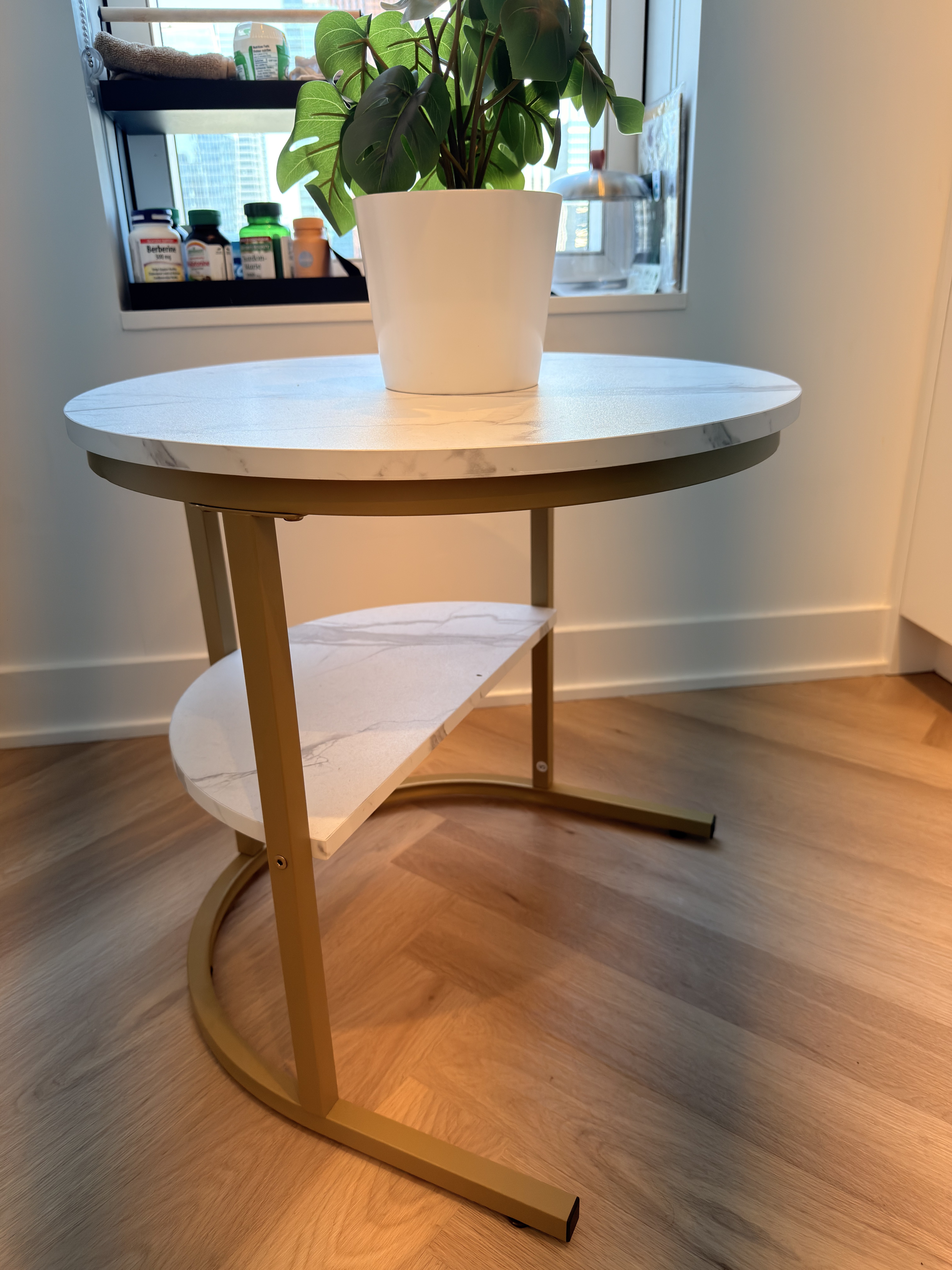Modern Round Faux Marble Coffee / Side Table–Excellent Condition - photo 2