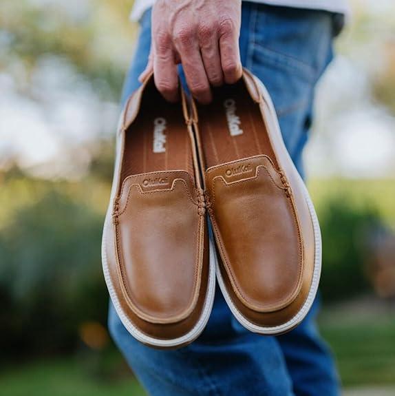 New OluKai Kakahia Nia Brown Leather Loafers Men's Size 8.5