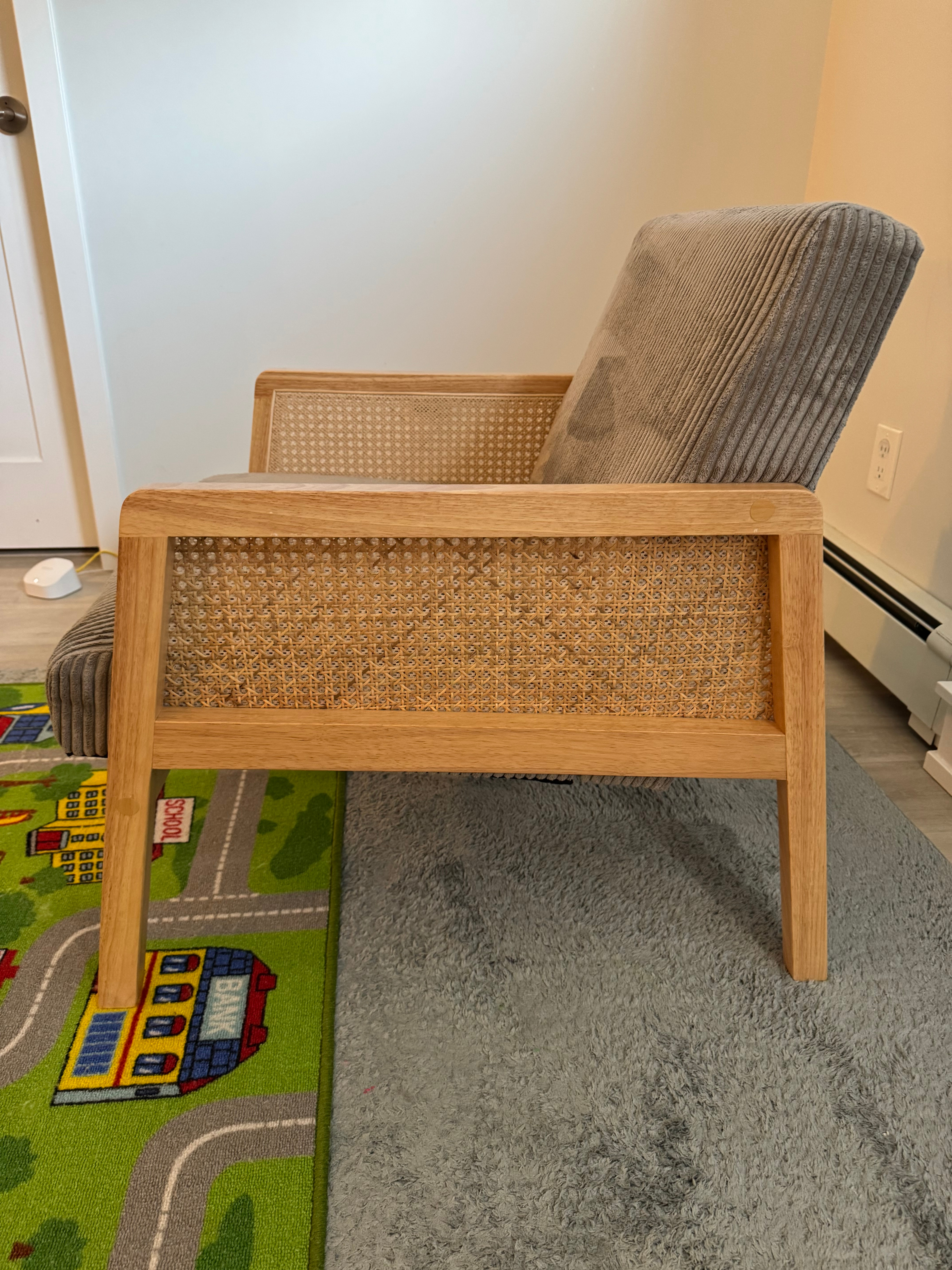 Structube BECKETT Silver Armchair w/ corduroy and rattan accents - photo 4
