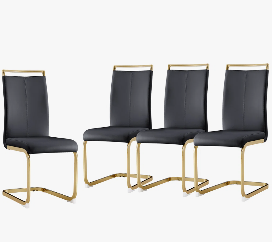 4 Black Faux Leather Dining Chairs with gold legs - New in box - photo 5