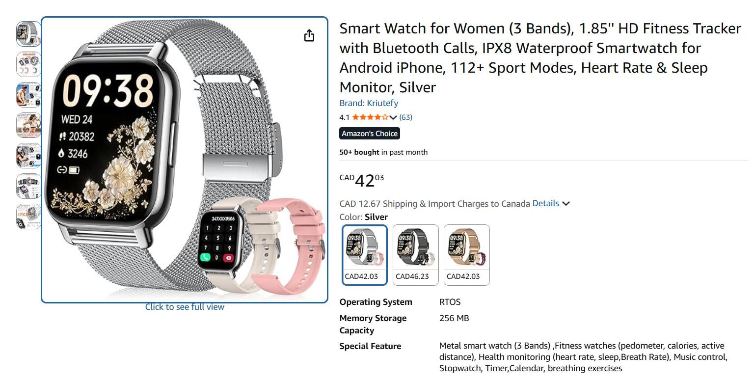 Kruteify Smart Watch with 3 Bands
