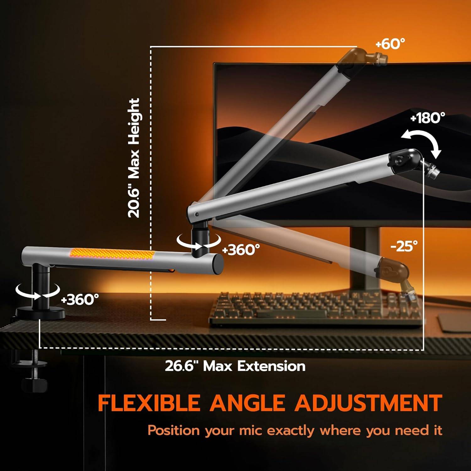 ARES WING Low Profile RGB Microphone Arm – Aluminum Boom Stand - photo 4