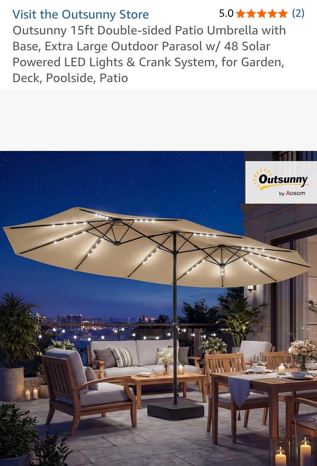 Outsunny 15ft Double-Sided Patio Umbrella