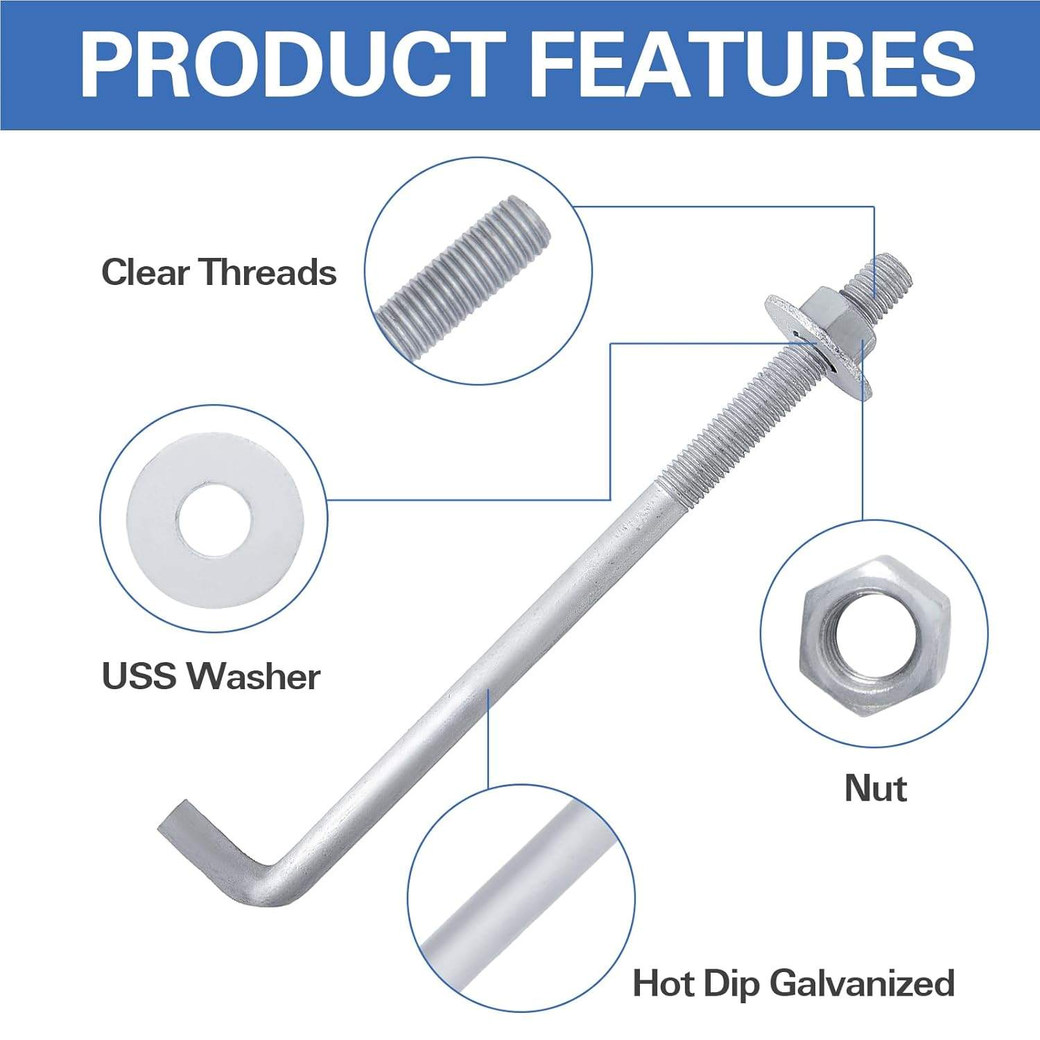 5/8"x10" Anchor Bolts, 10 Pack, Galvanized - photo 2