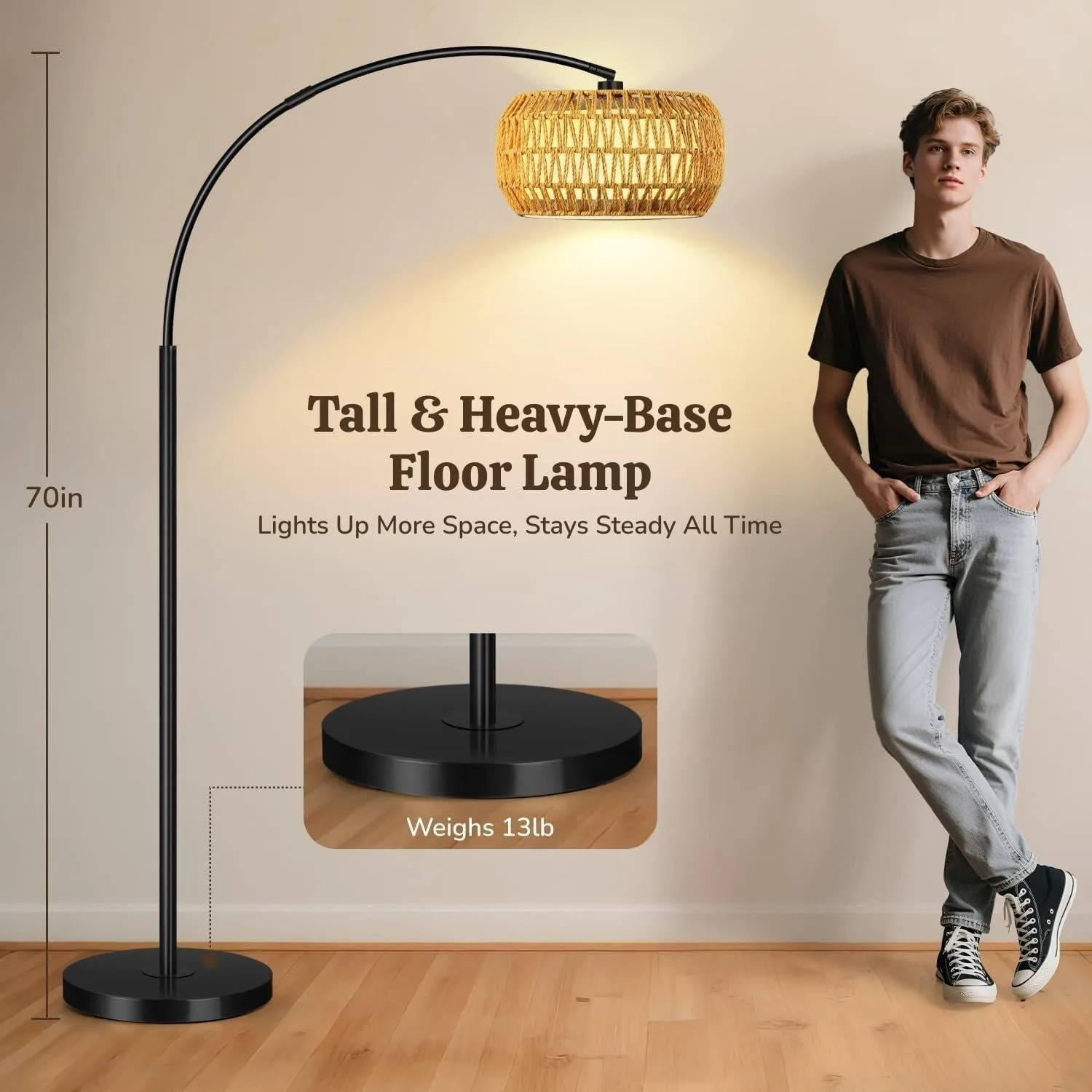 BRAND NEW Tall Arc Floor Lamp with Woven Shade - photo 2
