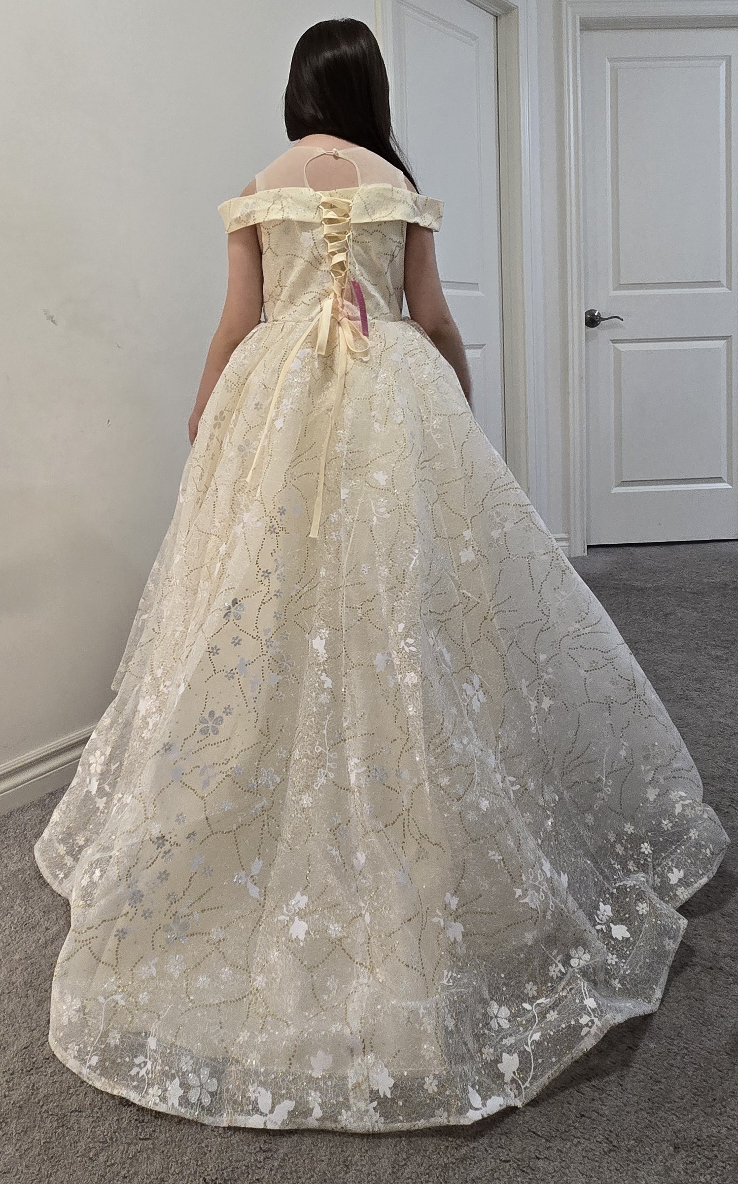 Cream Off-the-Shoulder Ball Gown with Sequin:88016s - photo 2