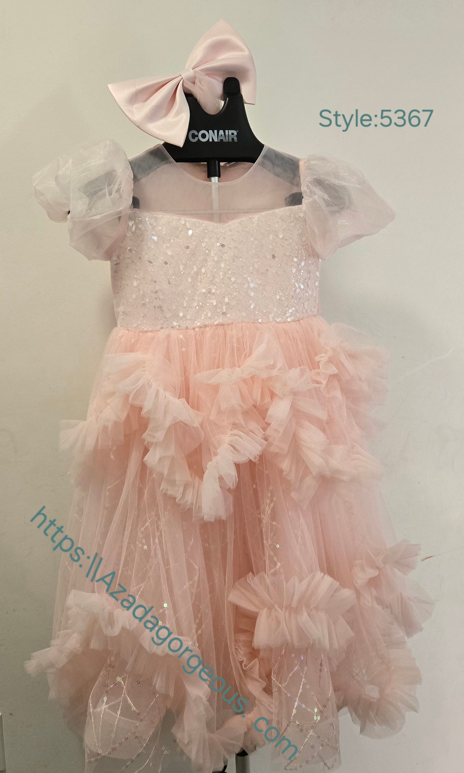 Pink Sequin Tulle Dress with Bow :5367