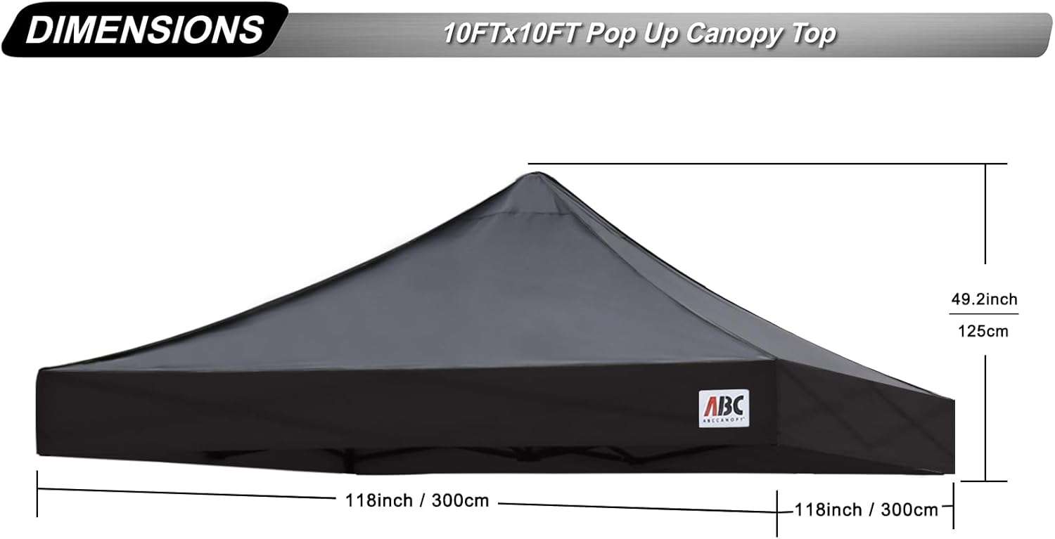 ABCCANOPY Pop Up Canopy Replacement Top Cover (10X10, Black) - photo 2