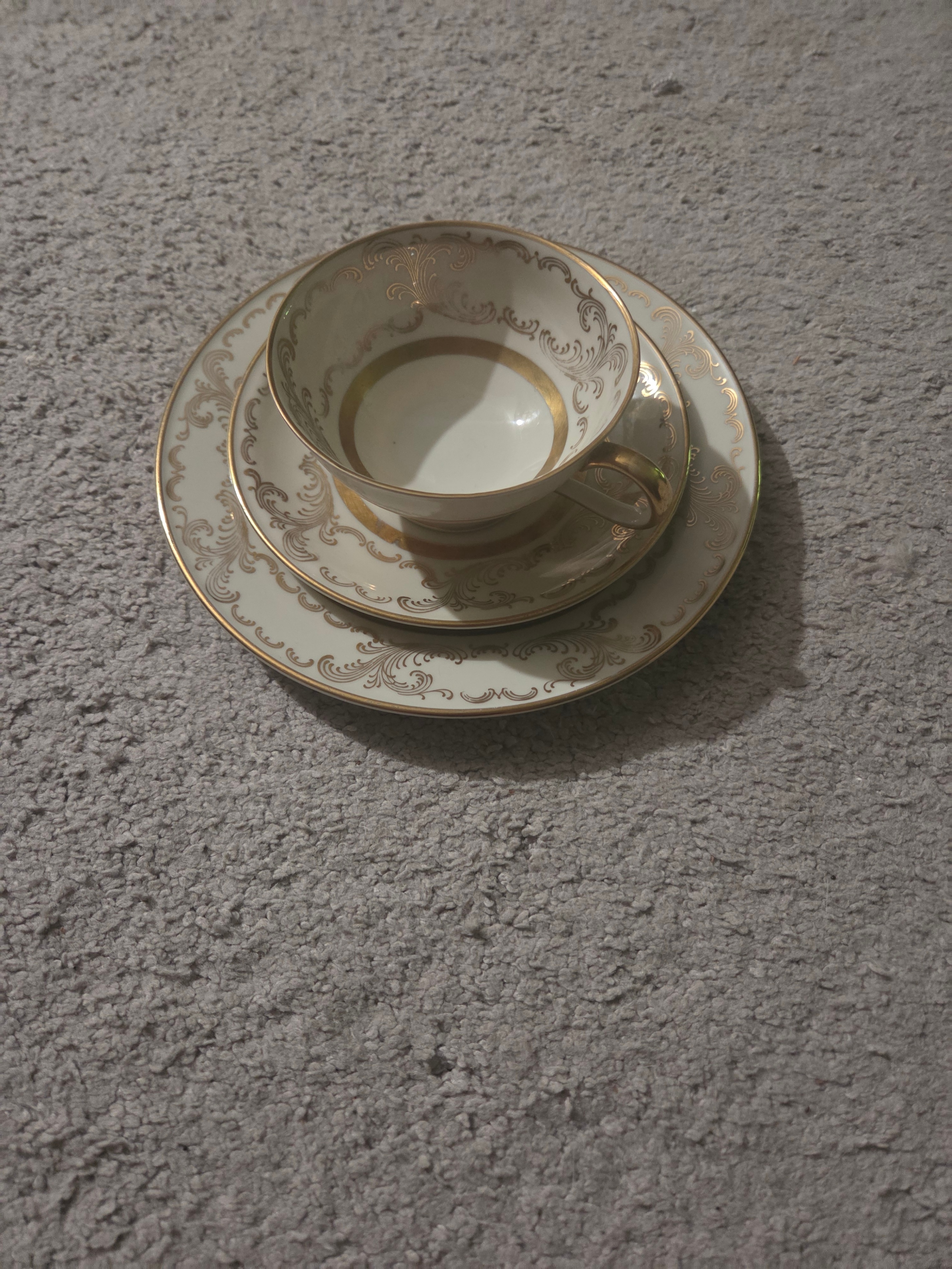 Vintage Hutschenreuther Juwel Teacup Trio, 'US Zone Bavaria'