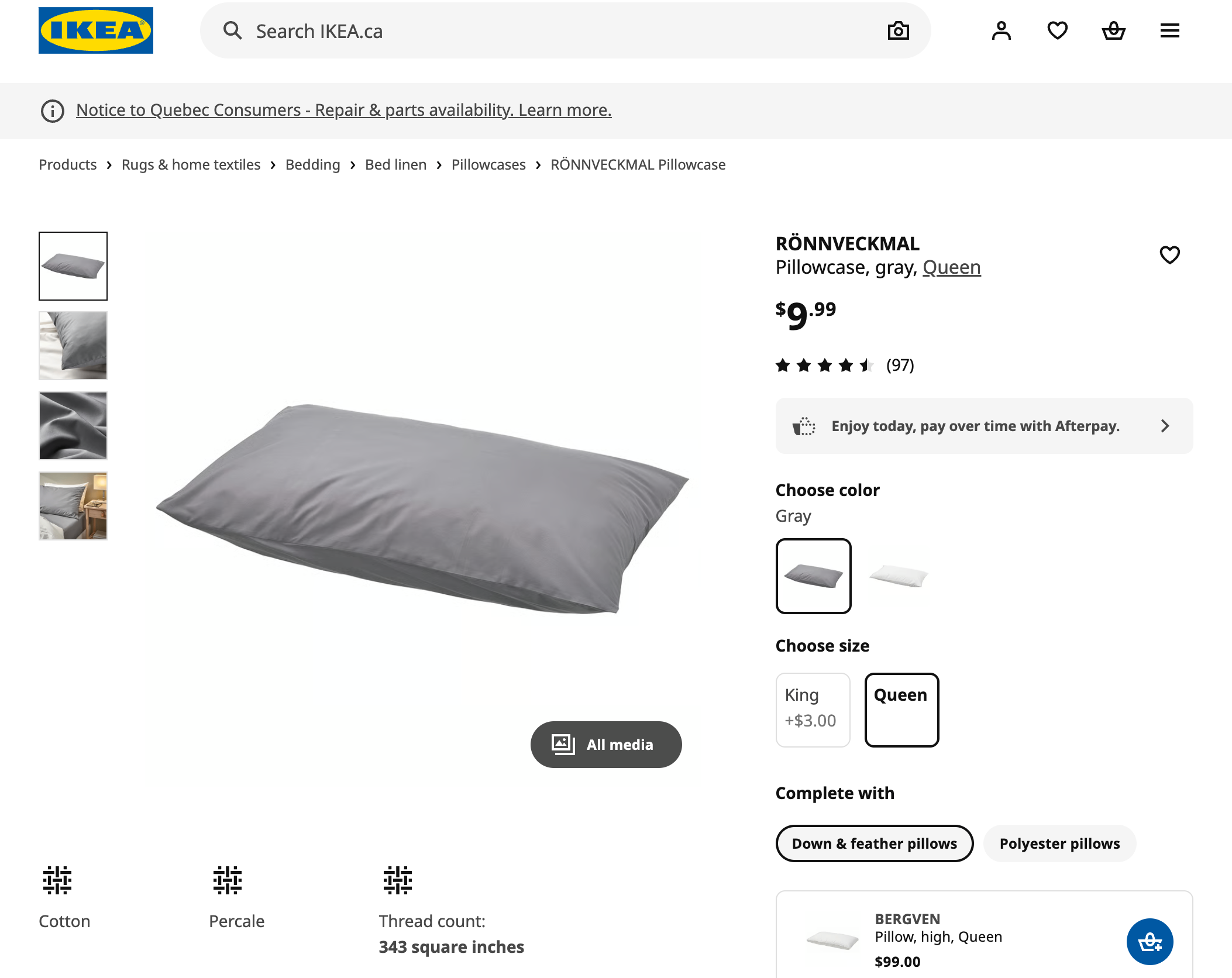 New IKEA RÖNNVECKMAL Pillowcases Gray (Queen) ($15 for 3 sets) - photo 3