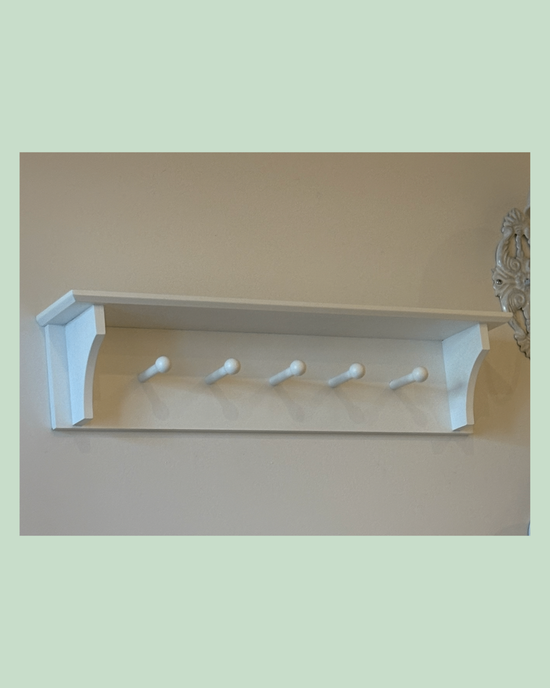 White Floating Wall Shelf with 5 Peg Hooks - photo 2