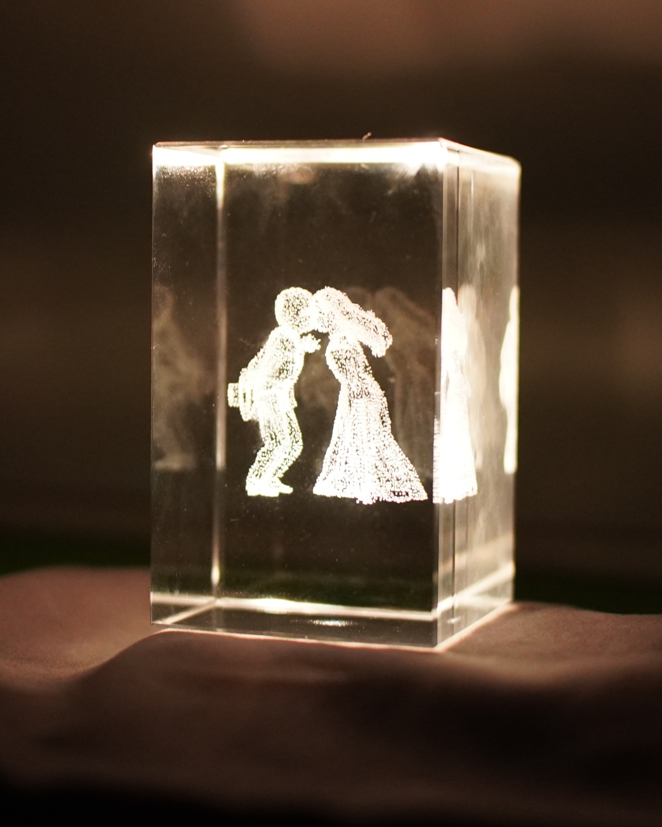 Engraved Crystal Keepsake with Couple Image