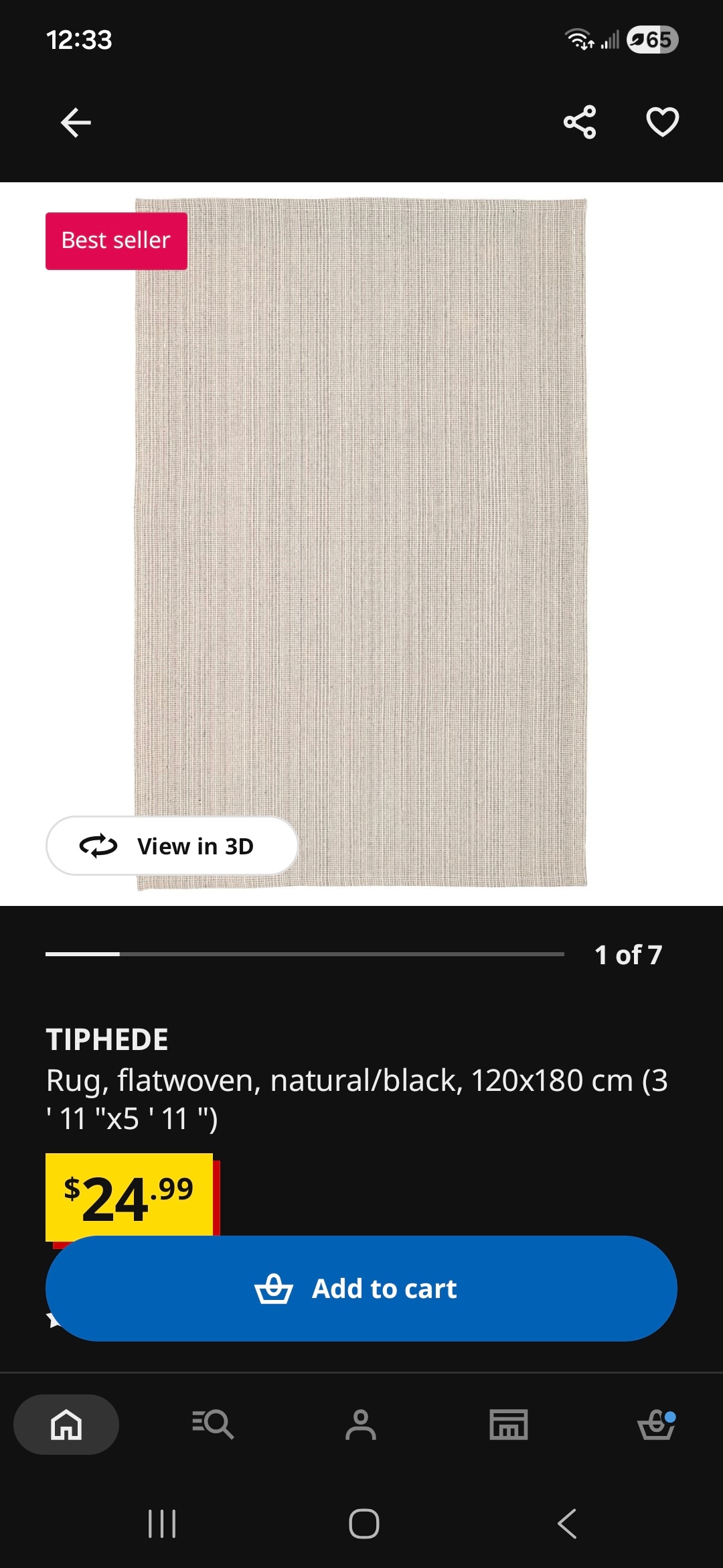IKEA TIPHEDE Rug, Natural/Black, 120x180 cm - photo 4