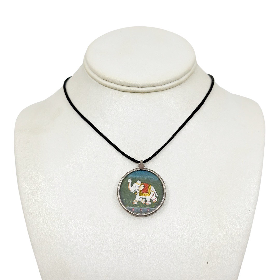 Vintage Indian sterling silver hand painting elephant pendant - photo 4