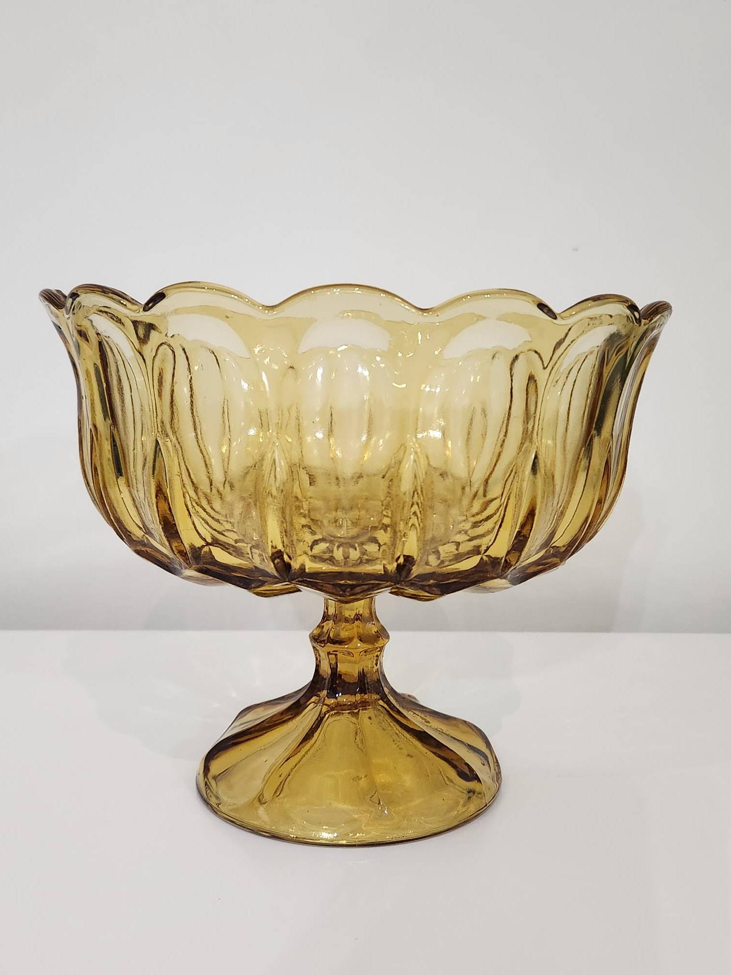 Vintage Anchor Hocking Fairfield Amber Glass Footed Fruit Bowl