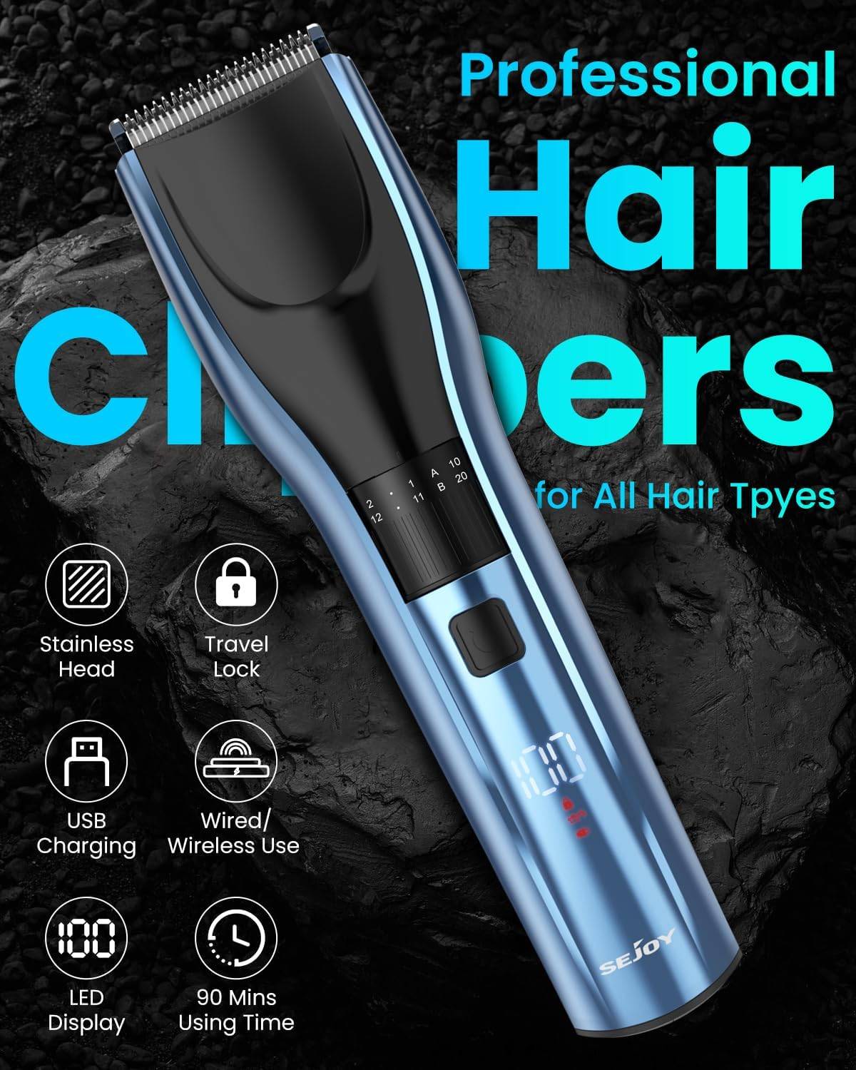 Sejoy Professional Cordless Hair Trimmer / Clipper, rechargeable - photo 2