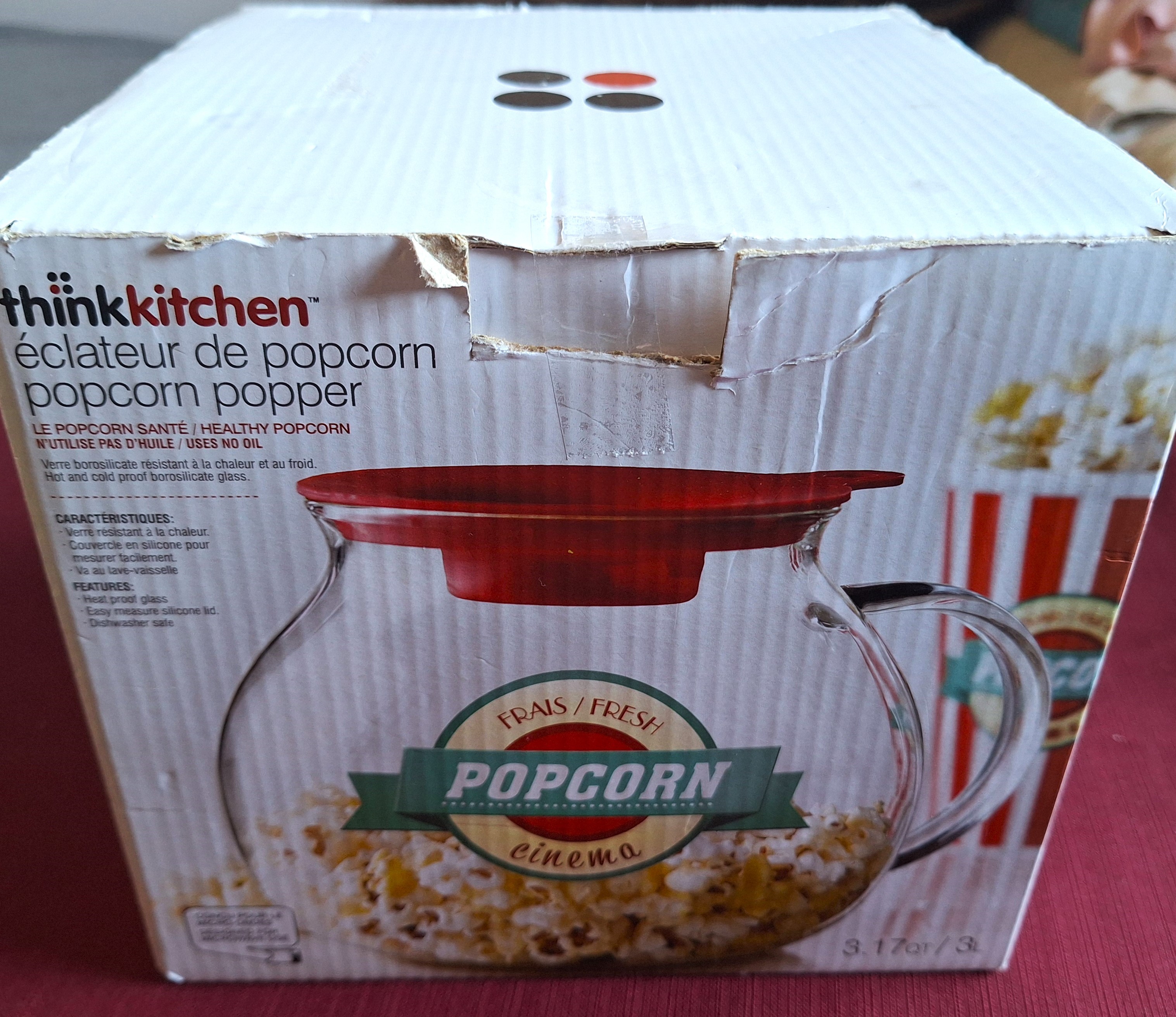 ThinkKitchen Glass Popcorn Popper with Red Silicone Lid - photo 4