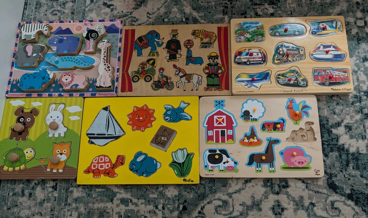Wooden Peg Puzzles - Animals, Circus, Vehicles