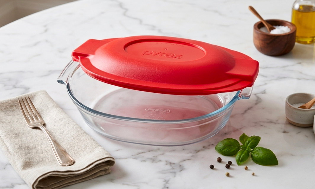 Pyrex Oval Casserole Dish with Red Snap-On Storage Lid