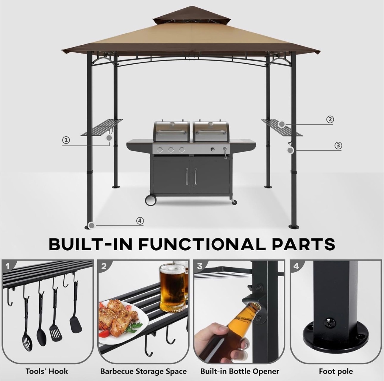 NEW: 8x5ft Grill Gazebo Double Tiered Outdoor BBQ with LED Light - photo 4