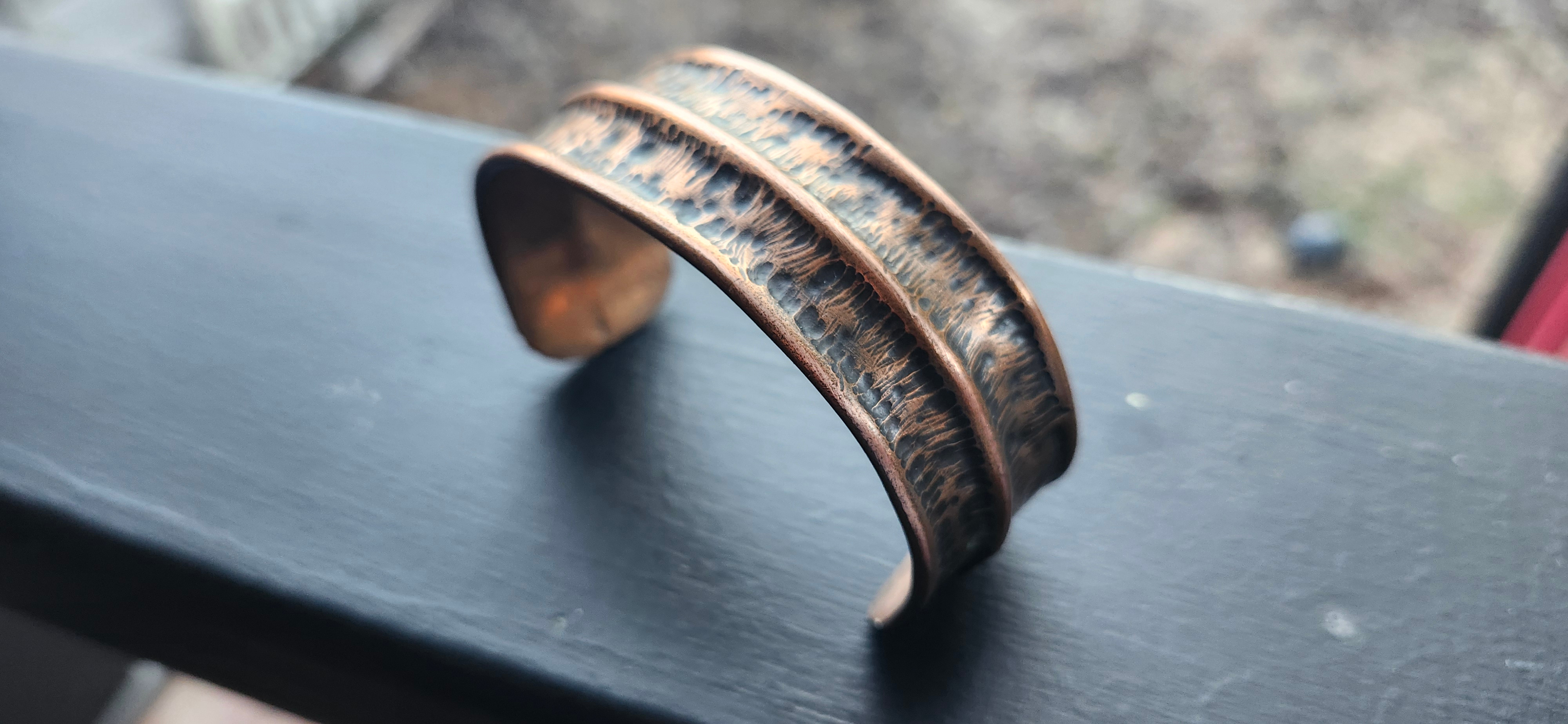 Handcrafted Copper Cuff Bracelets Distressed Copper - photo 3
