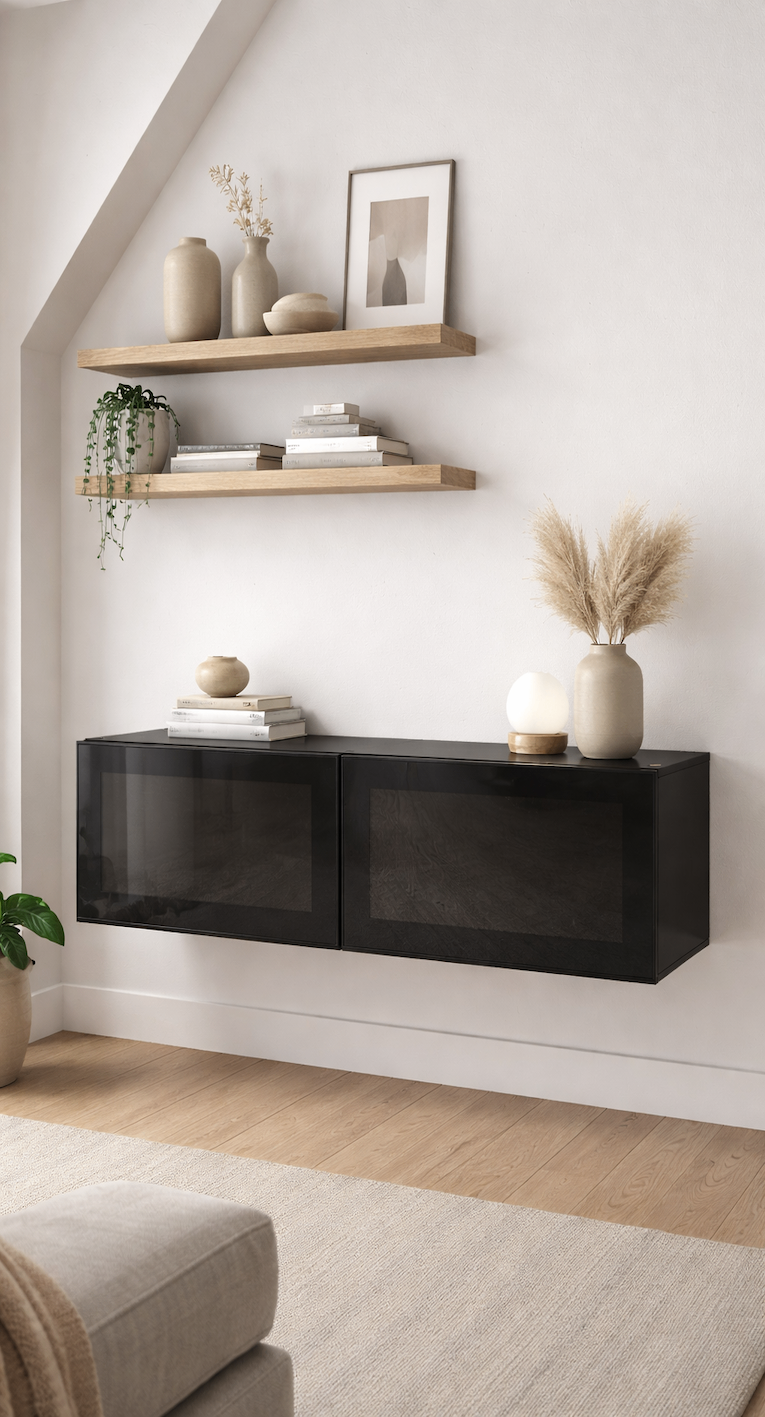 IKEA BESTÅ TV Bench with Black Glass Doors 120cm × 40cm × 38cm