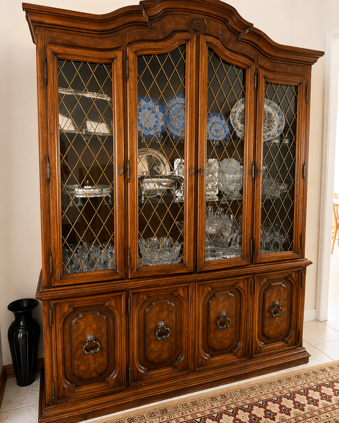 Antique-Style Wood China Cabinet with Glass Display Doors - photo 2