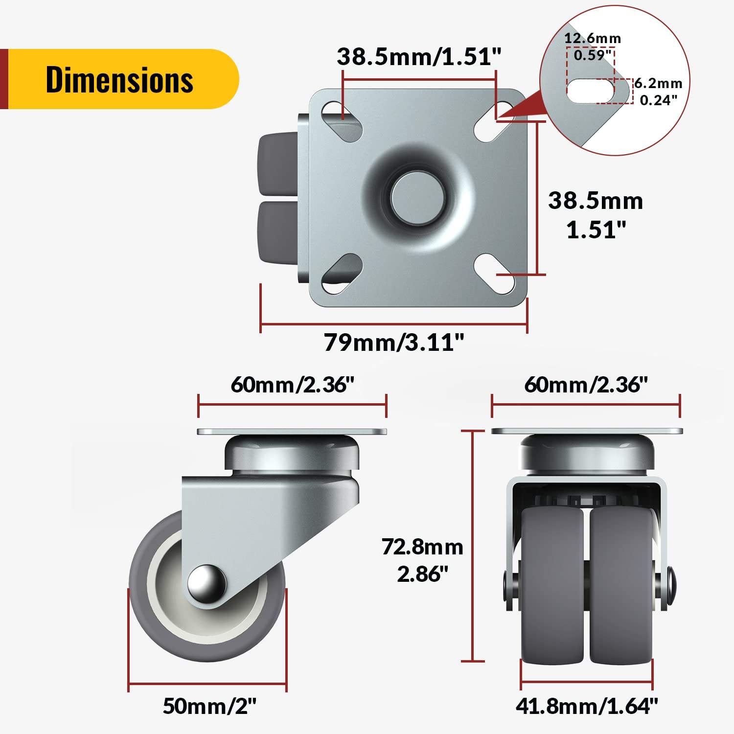 4 x Swivel Caster Wheels with Brakes - photo 2