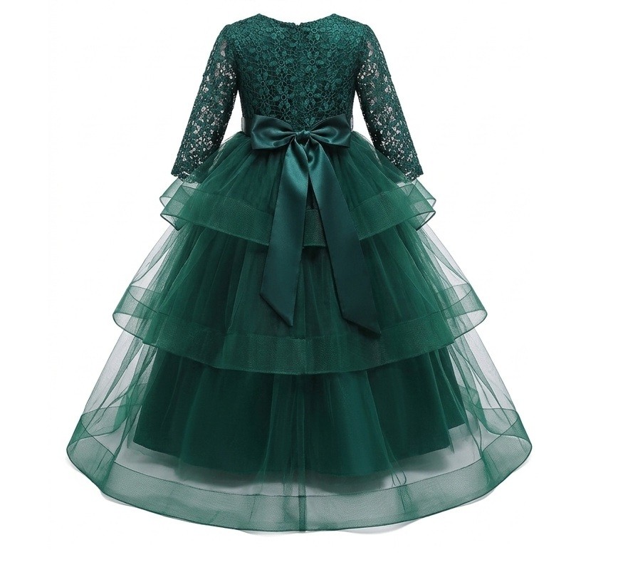 Girls' Lace Tiered Tulle Dress - Emerald Green :1016 - photo 3