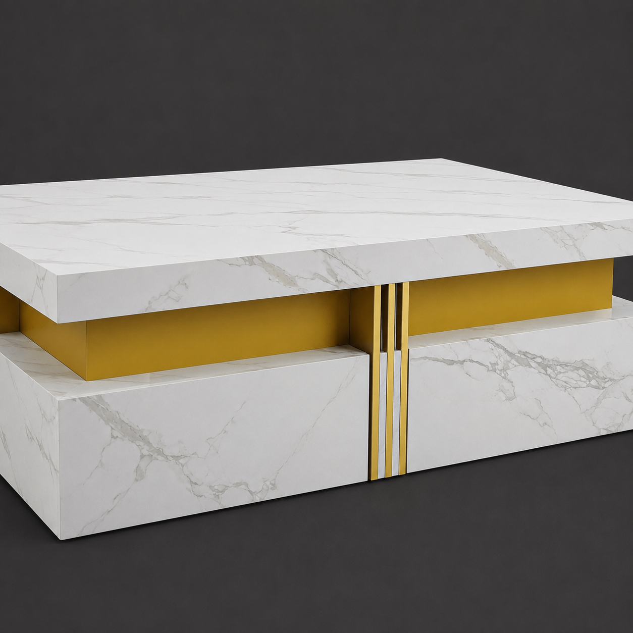 Marble Coffee Table with 4 Drawers – Modern White & Gold - photo 5