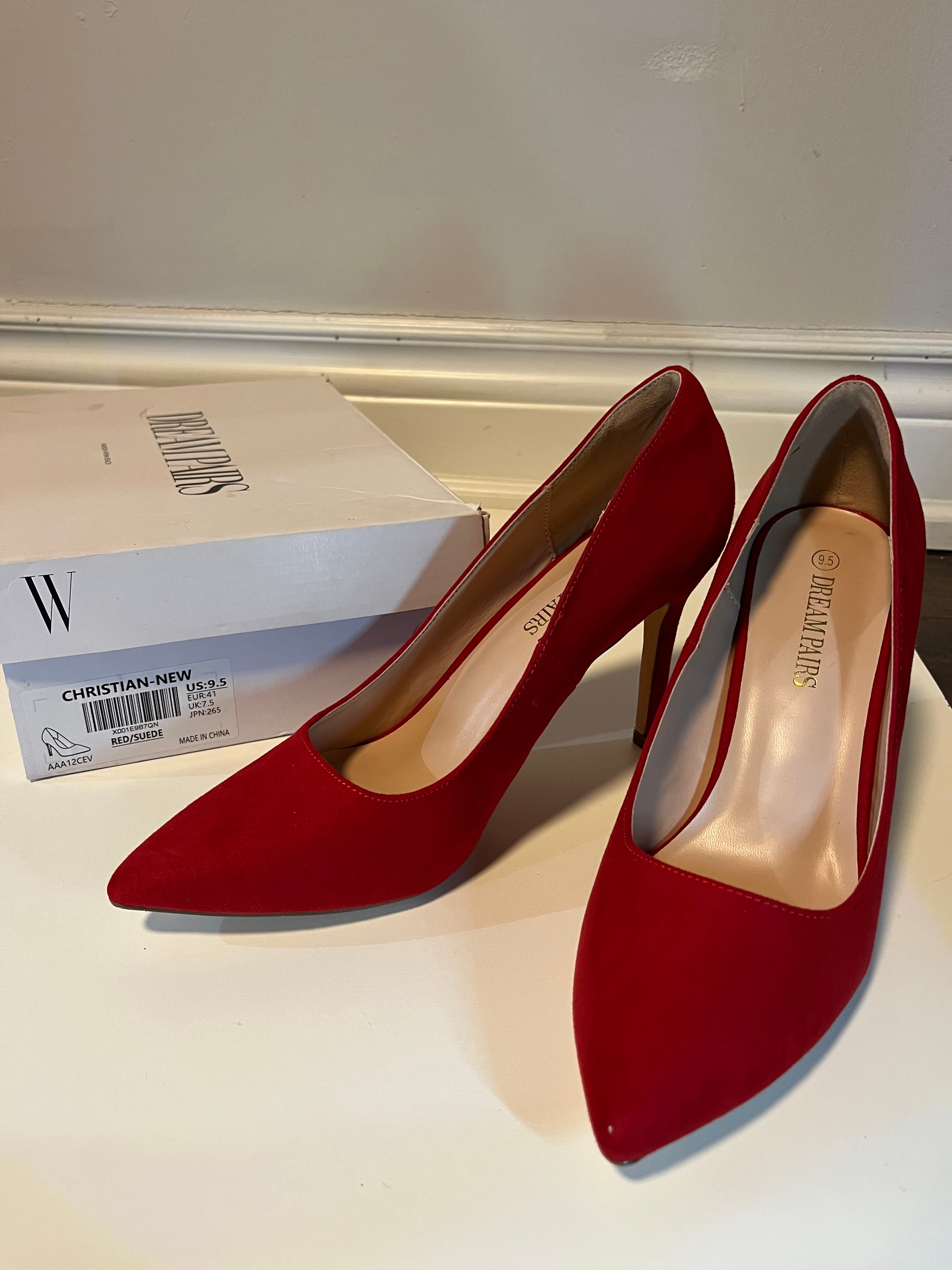 DREAM PAIRS Red Suede Pointed-Toe Stiletto Heels Size 9.5