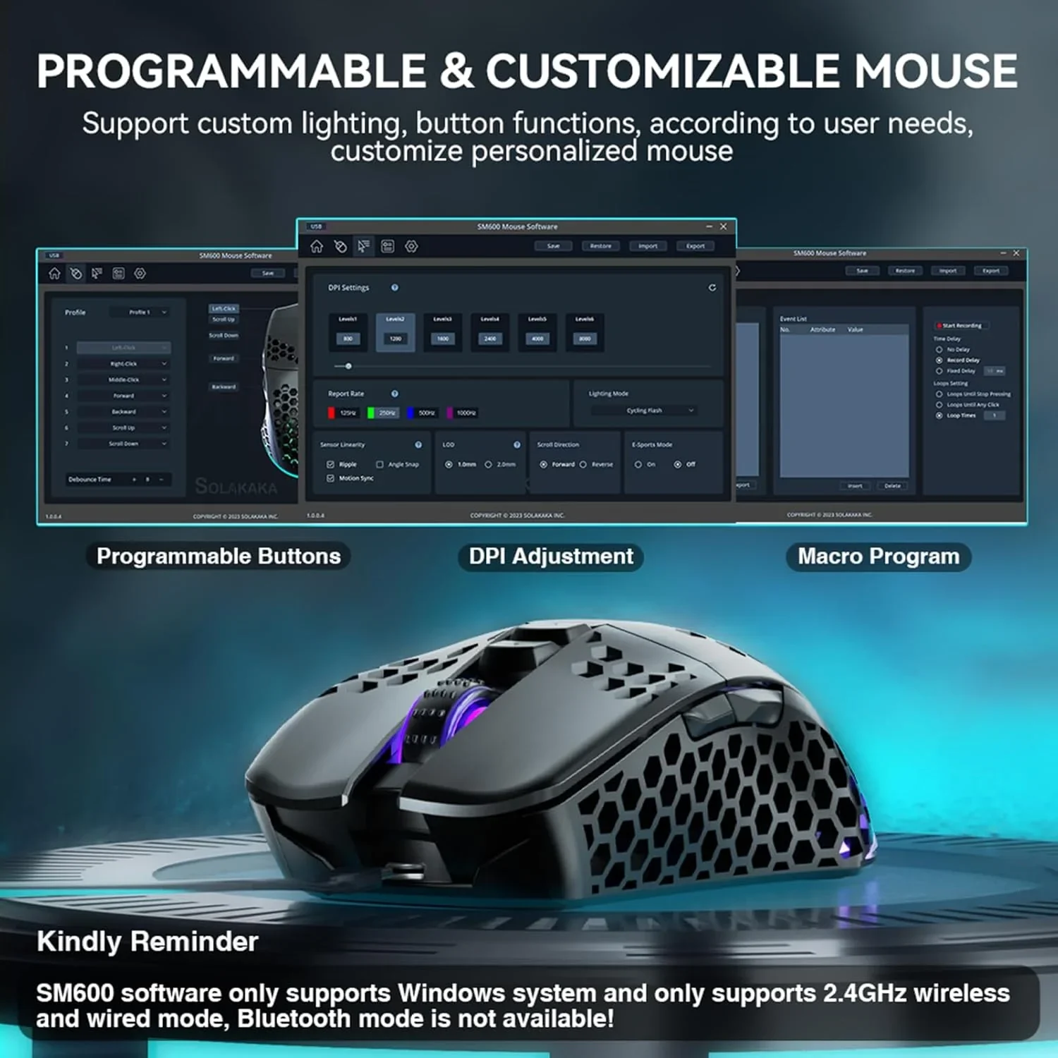 Solakaka SM600 Tri-Mode Wireless Gaming Mouse RGB I – New Sealed - photo 5