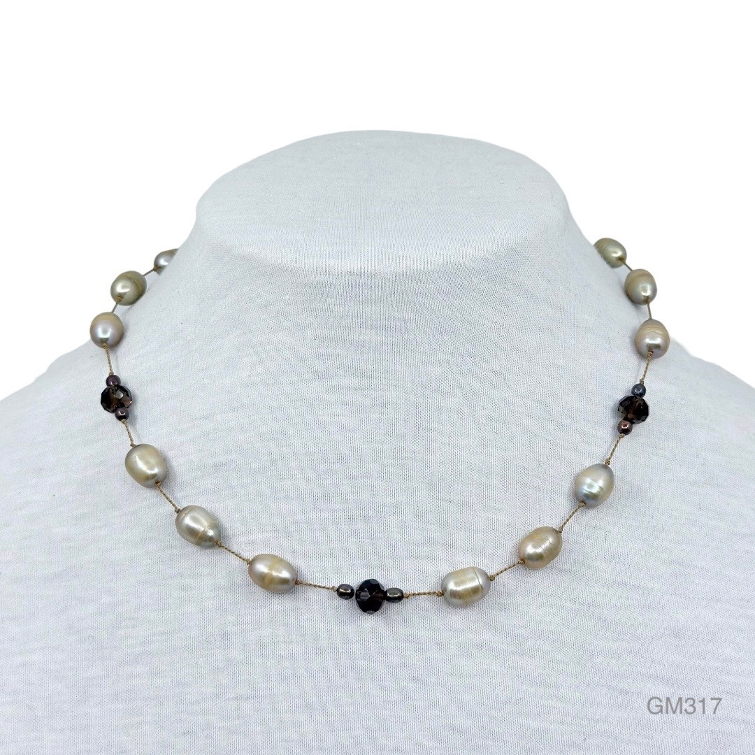 sterling silver pearl & smoky quartz necklace - GM317