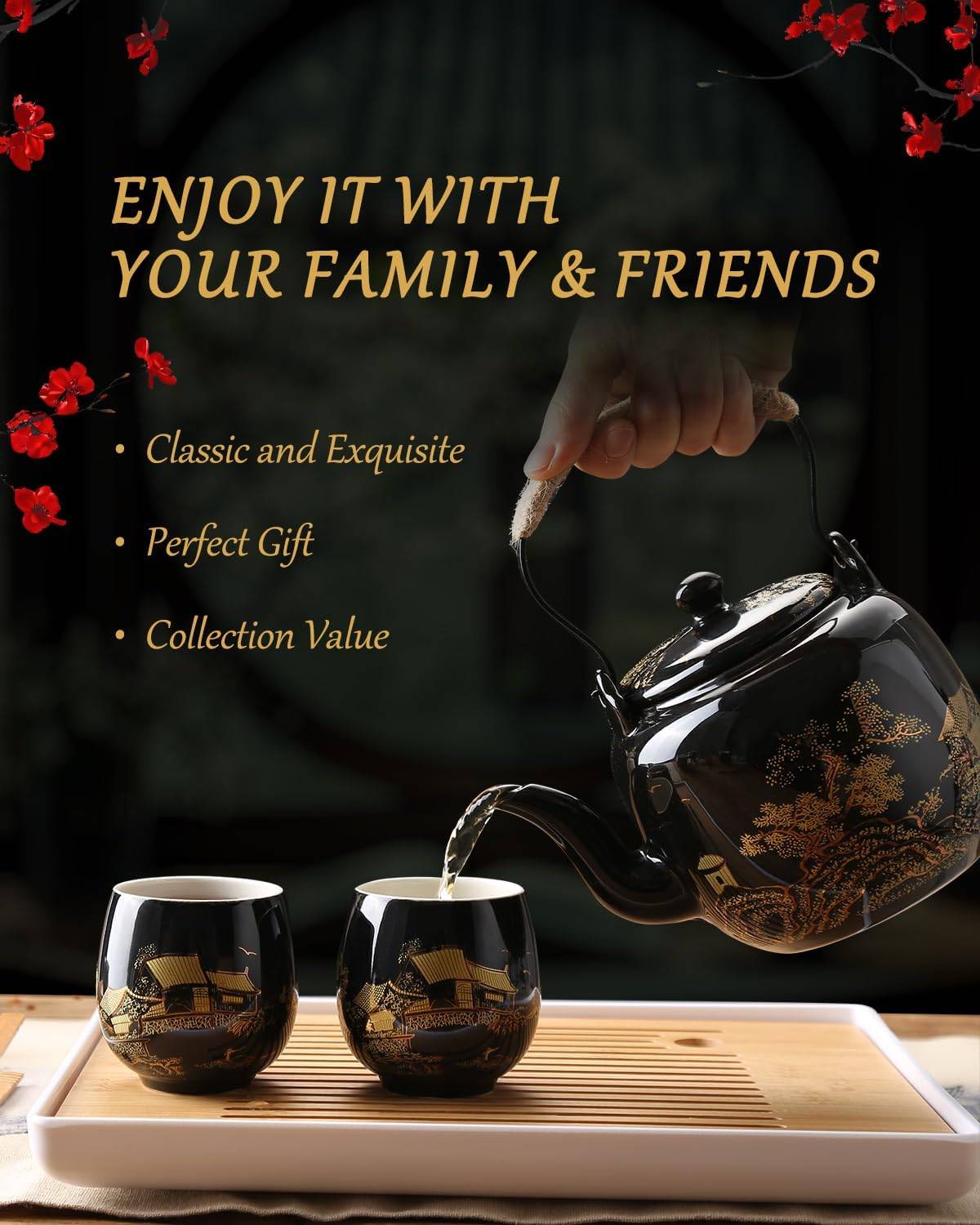 Japanese Tea Set, Black Porcelain Tea Set