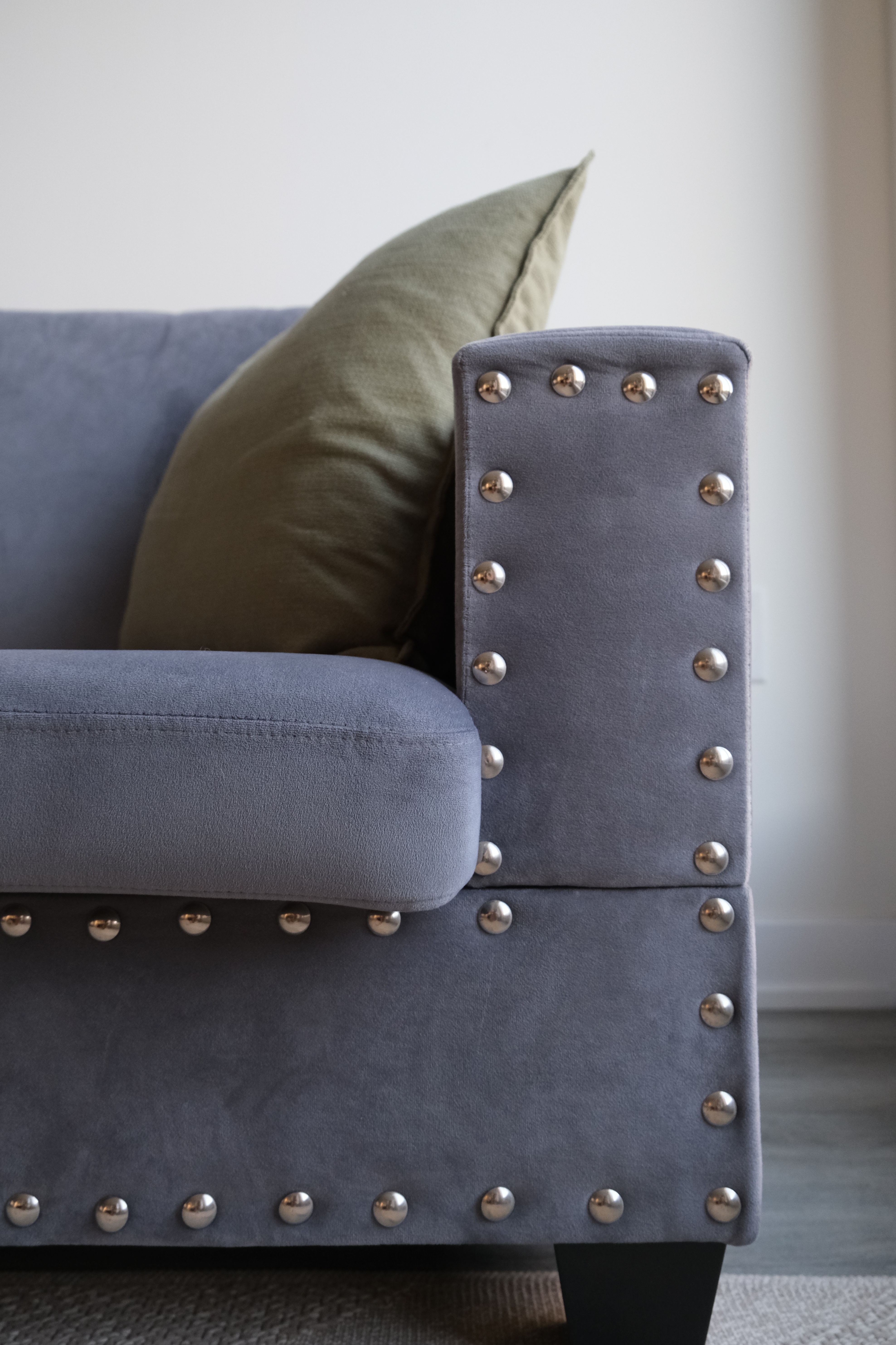 Grey Loveseat Sofa with Studs - photo 3