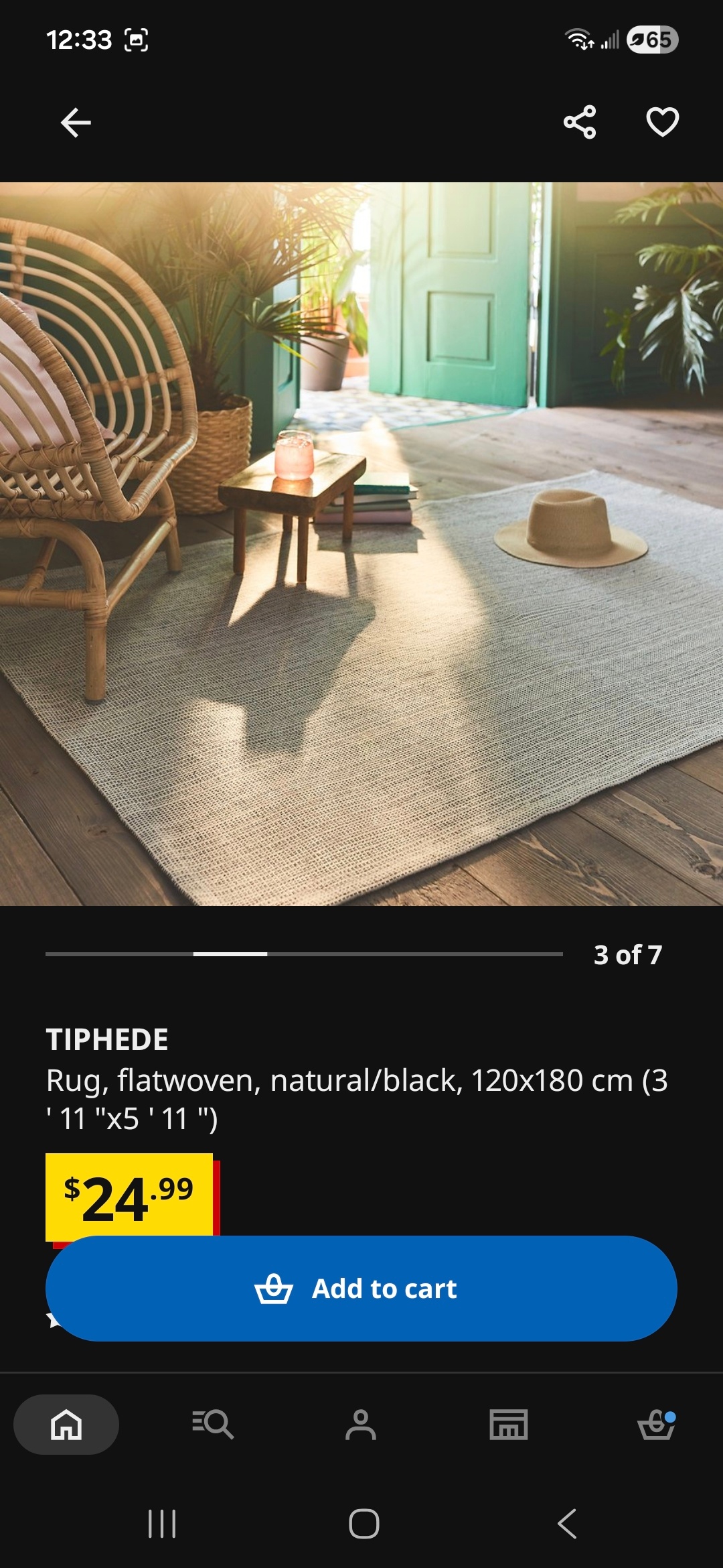 IKEA TIPHEDE Rug, Natural/Black, 120x180 cm - photo 5