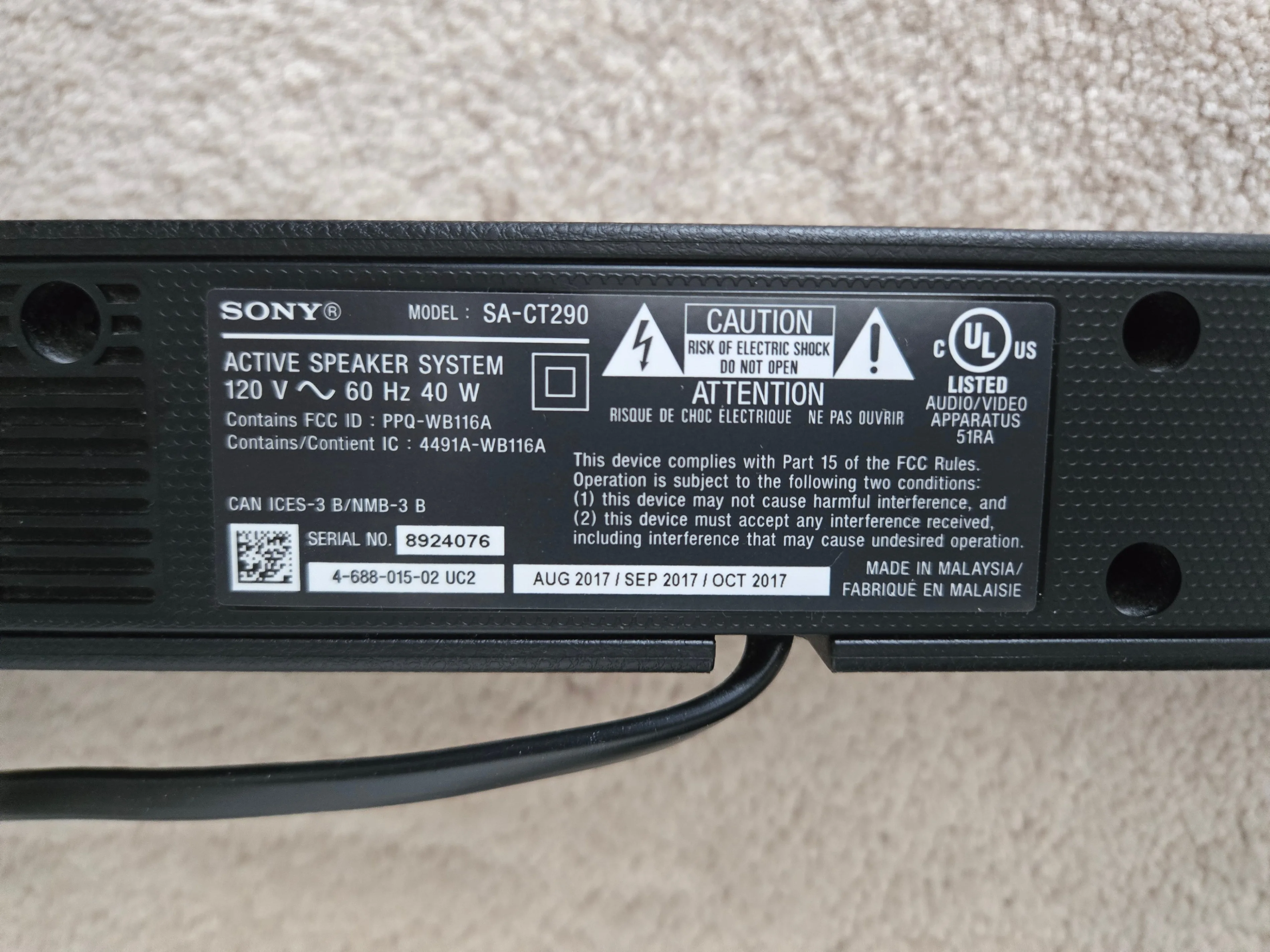 Sony Soundbar HT-CT290 With Subwoofer For Sale - photo 4